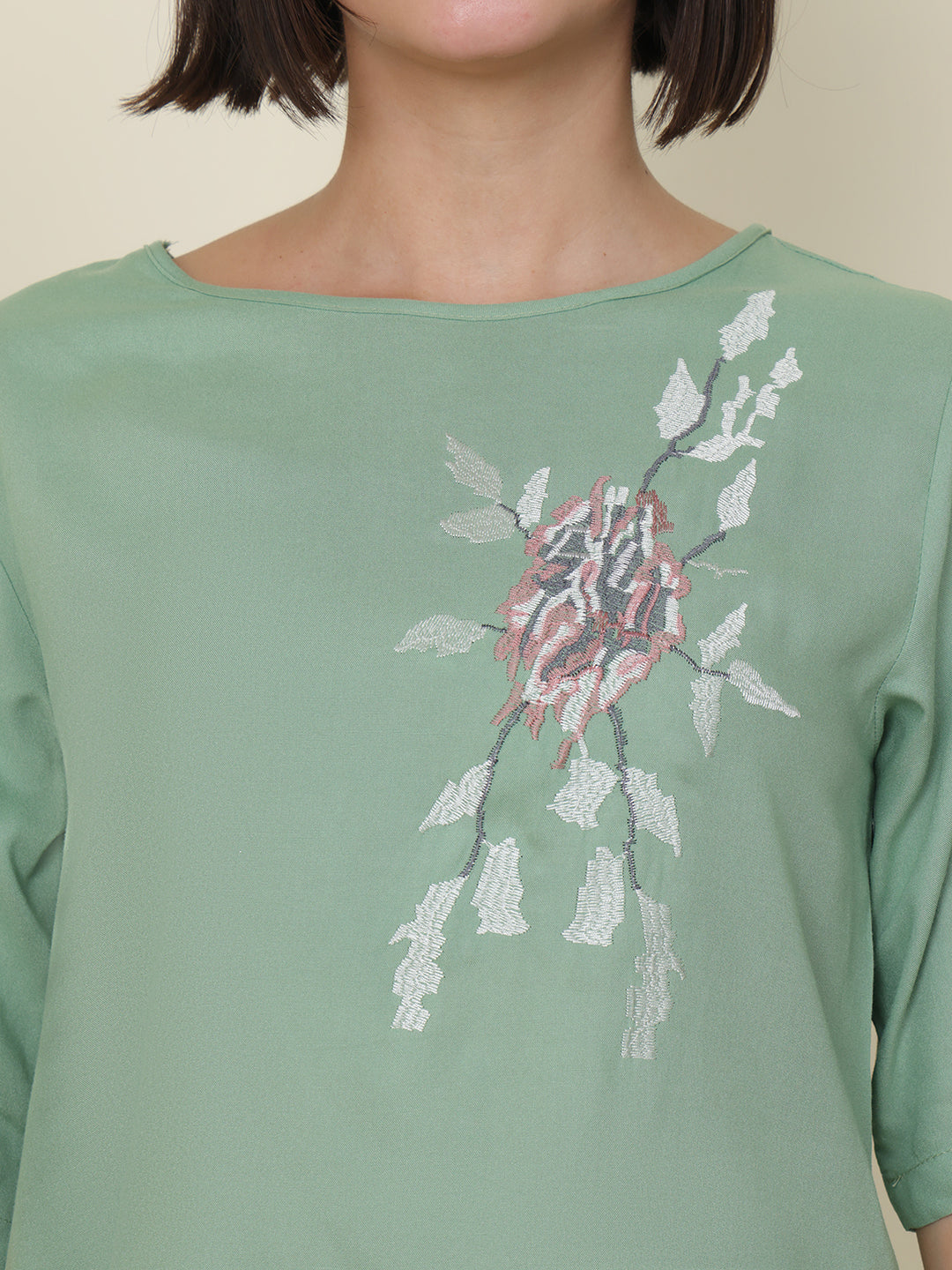 PUELLA Women Mint Green Embroidered Pure Cotton Co-ord Set