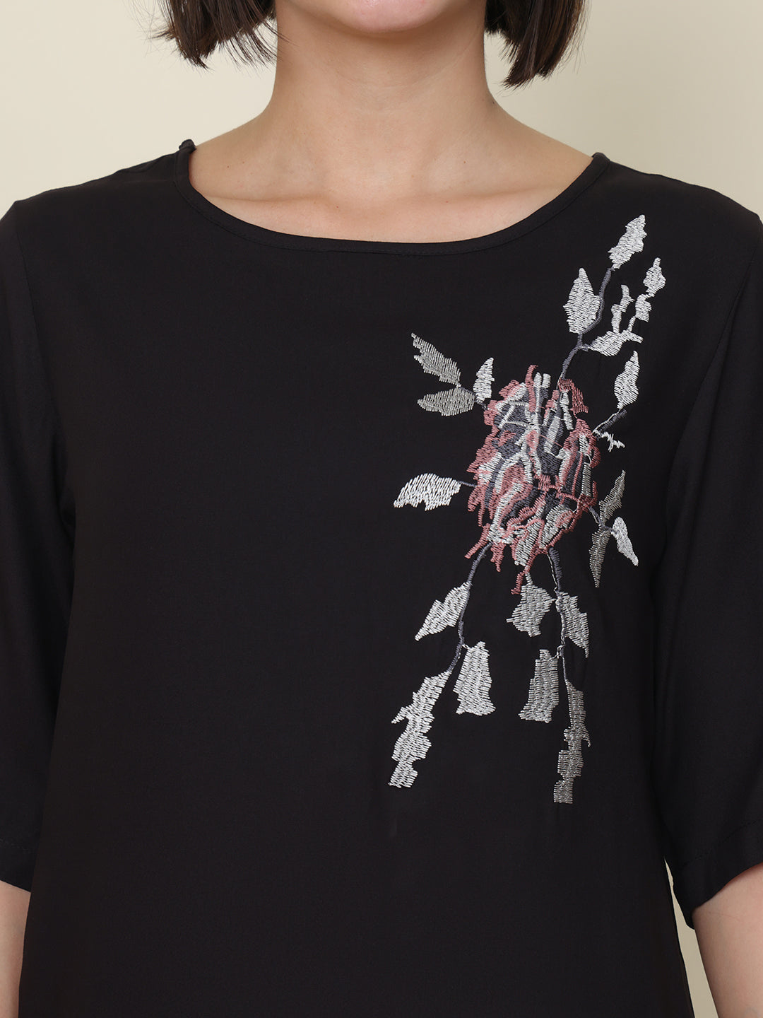 PUELLA Women Black Embroidered Pure Cotton Co-ord Set