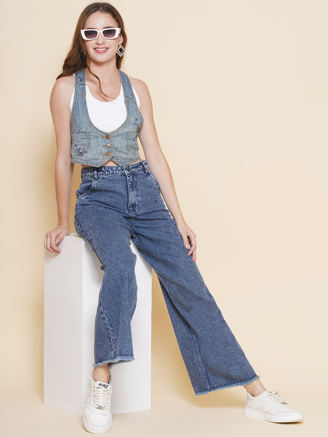 PUELLA Women Blue High-Rise Wide-Leg Jeans