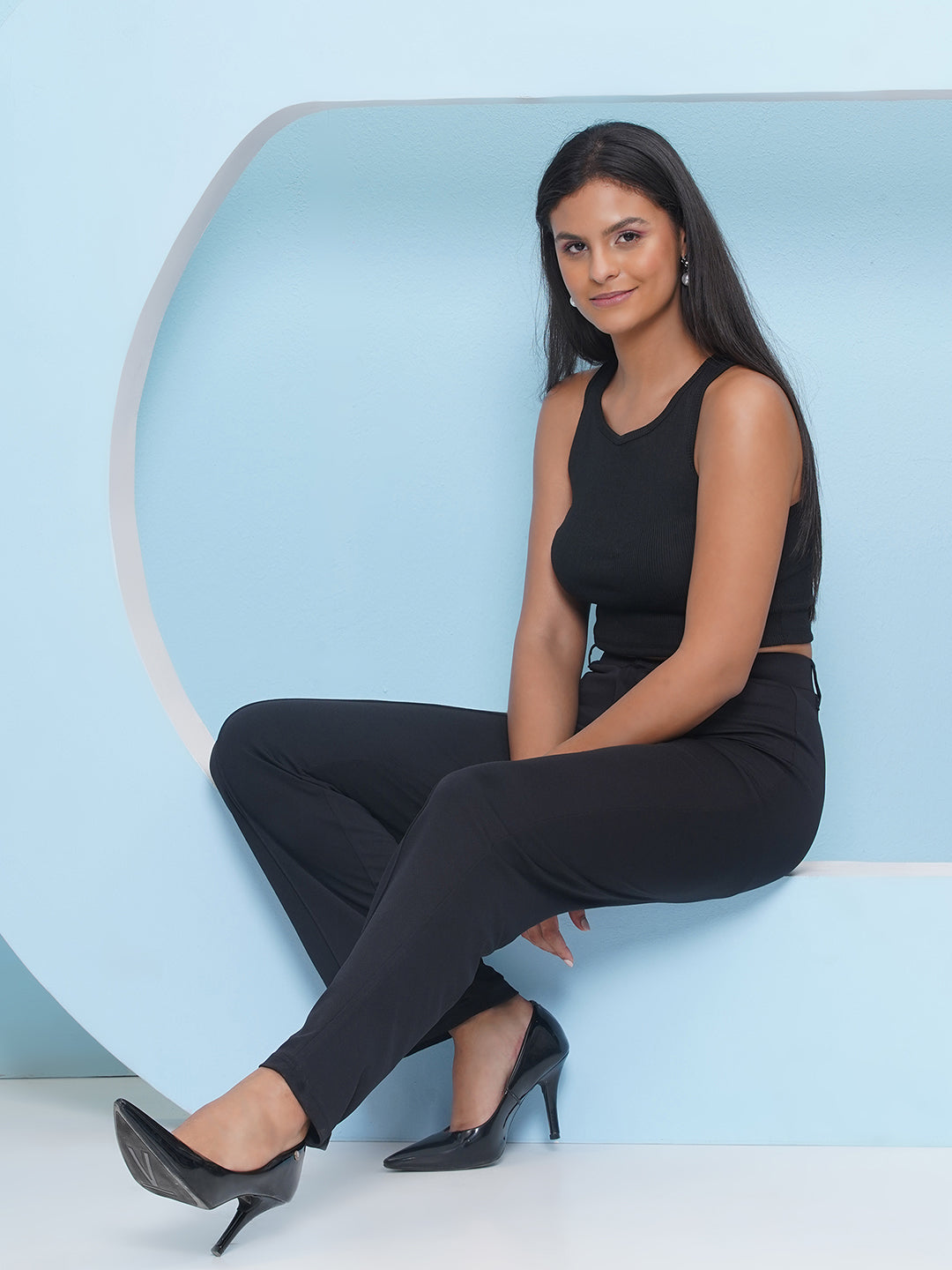 PUELLA Women Black High-Rise Straight Fit Trousers