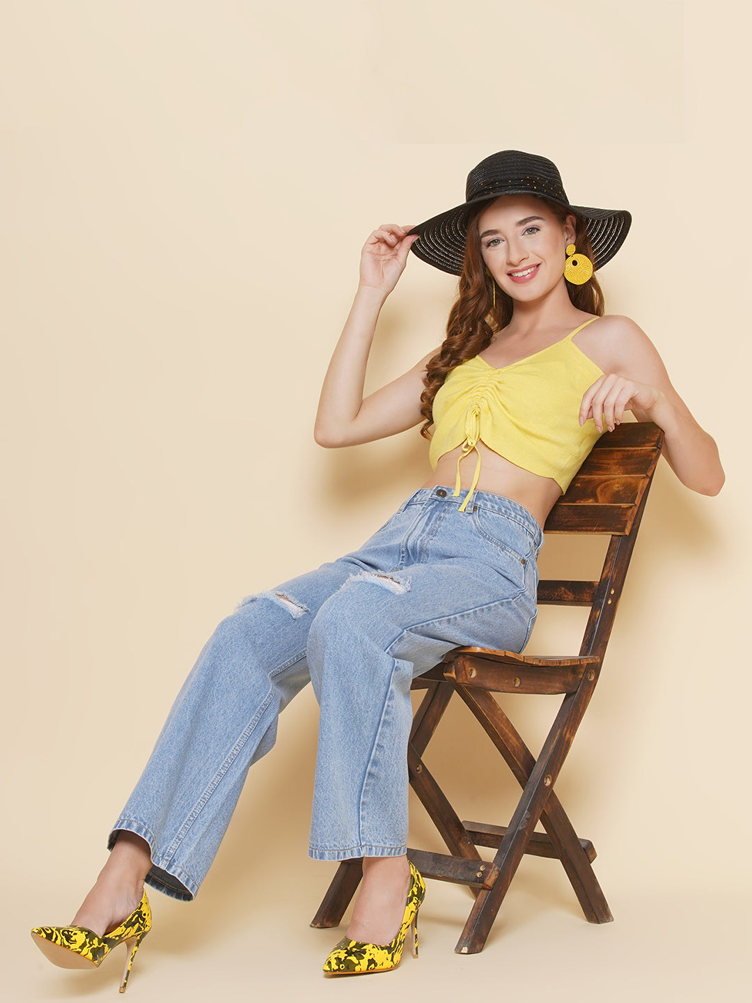 PUELLA Women’s Light Blue Distressed Wide-Leg Jeans