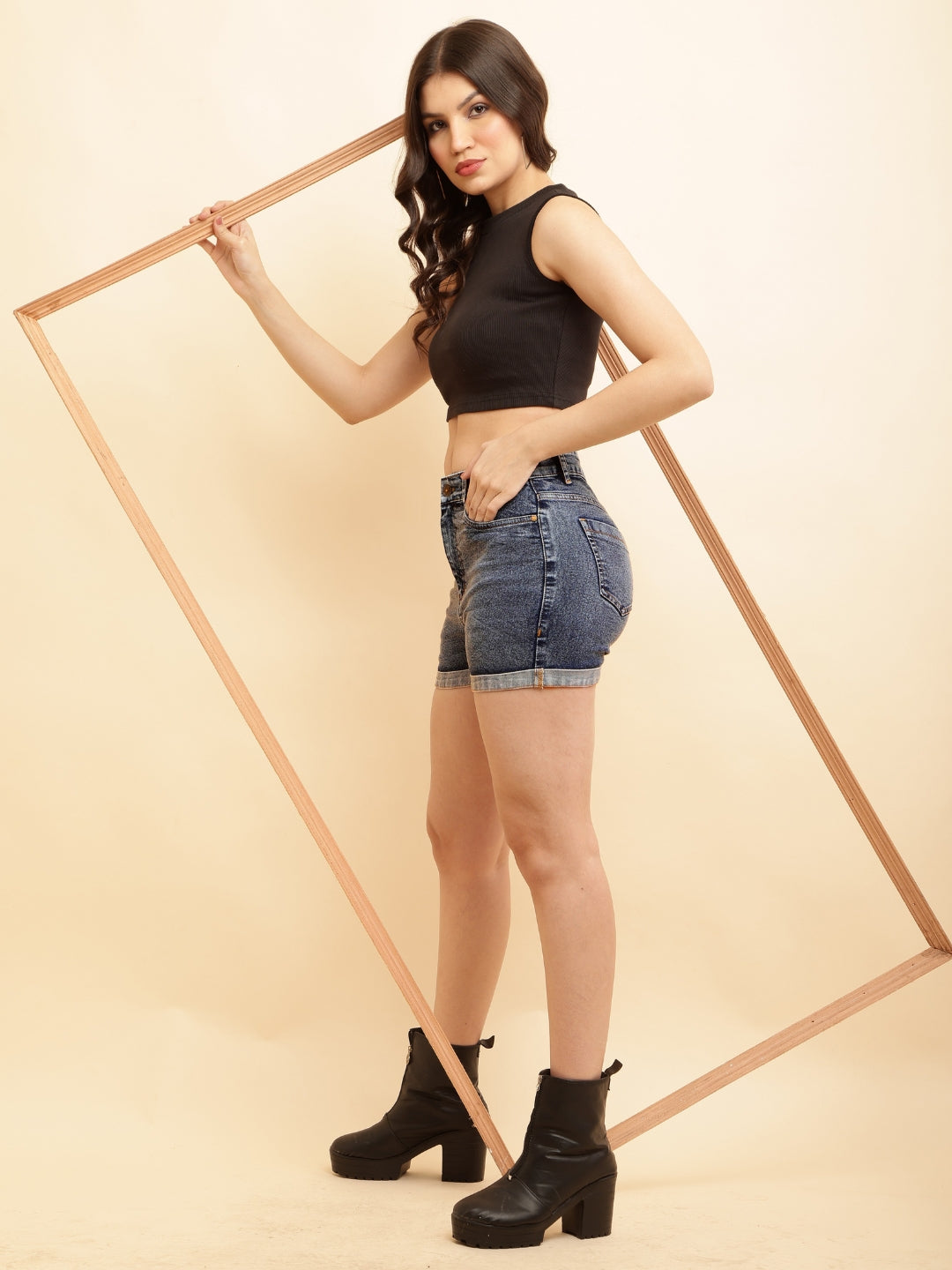 PUELLA Women Blue Washed High-Rise Regular Fit Denim Shorts