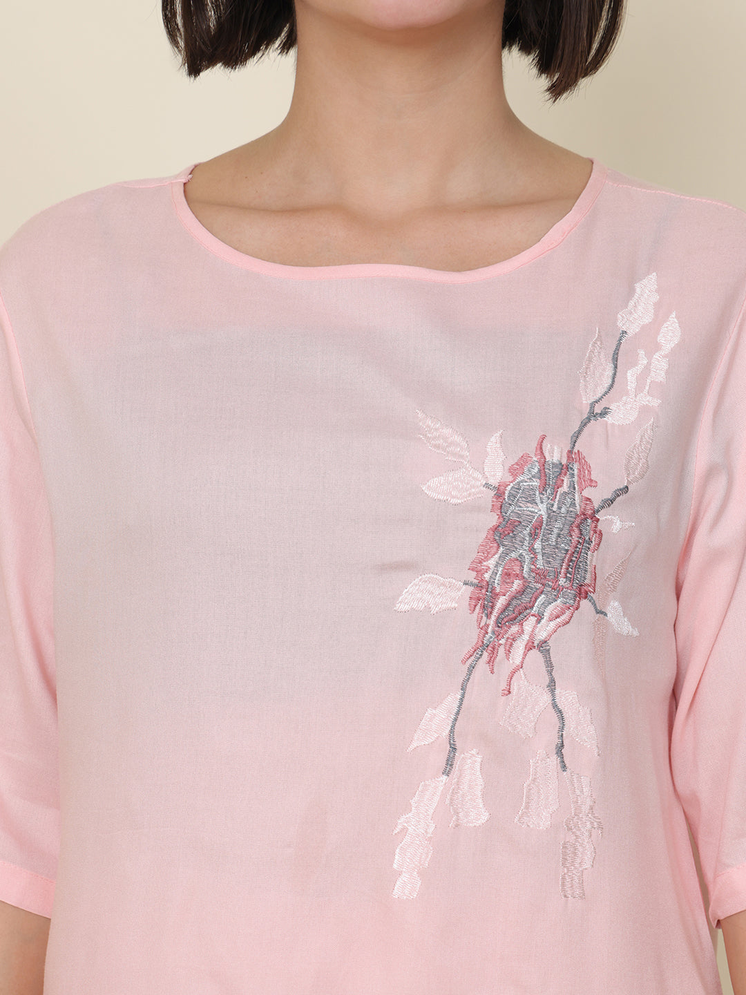 PUELLA Women Blush Pink Embroidered Pure Cotton Co-ord Set