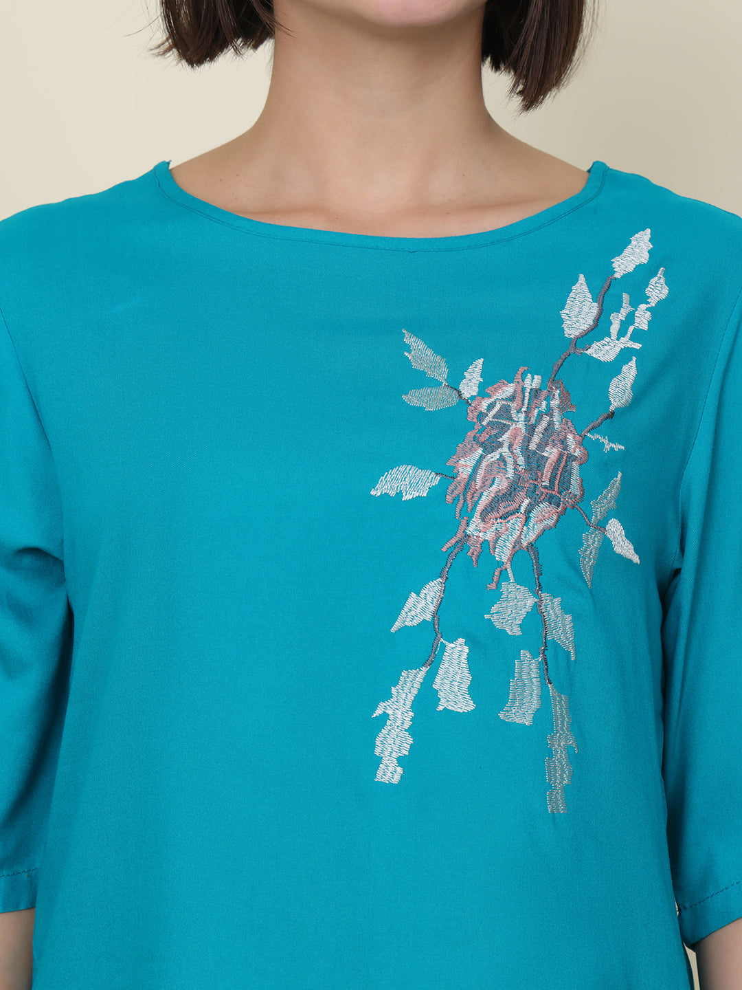 PUELLA Women Teal Blue Embroidered Pure Cotton Co-ord Set