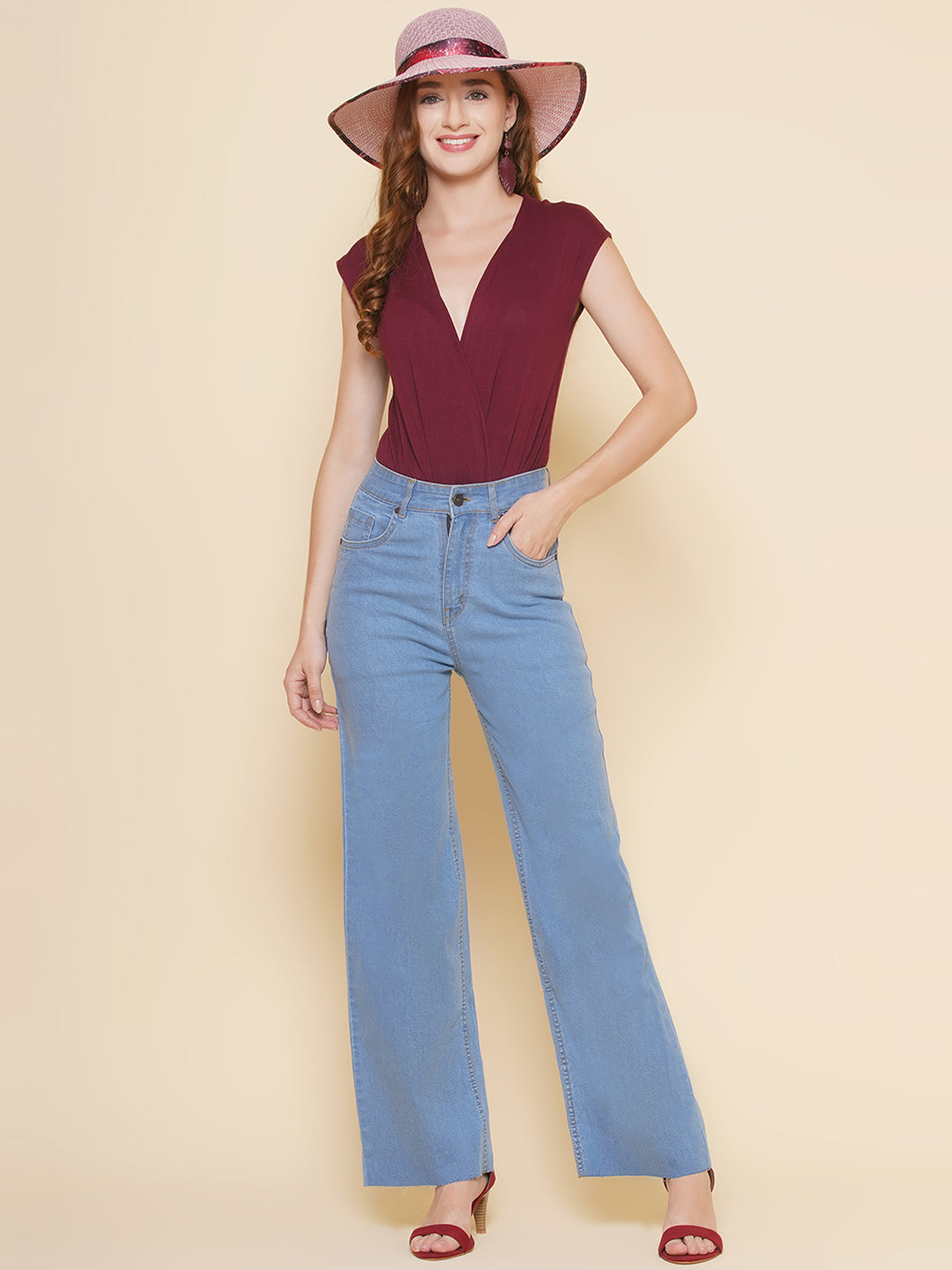 PUELLA Women’s Light Blue High-Rise Wide-Leg Jeans