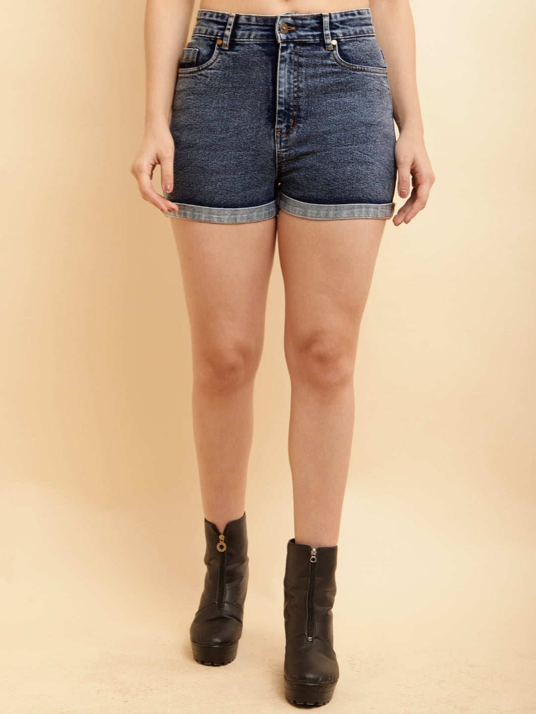 PUELLA Women Blue Washed High-Rise Regular Fit Denim Shorts