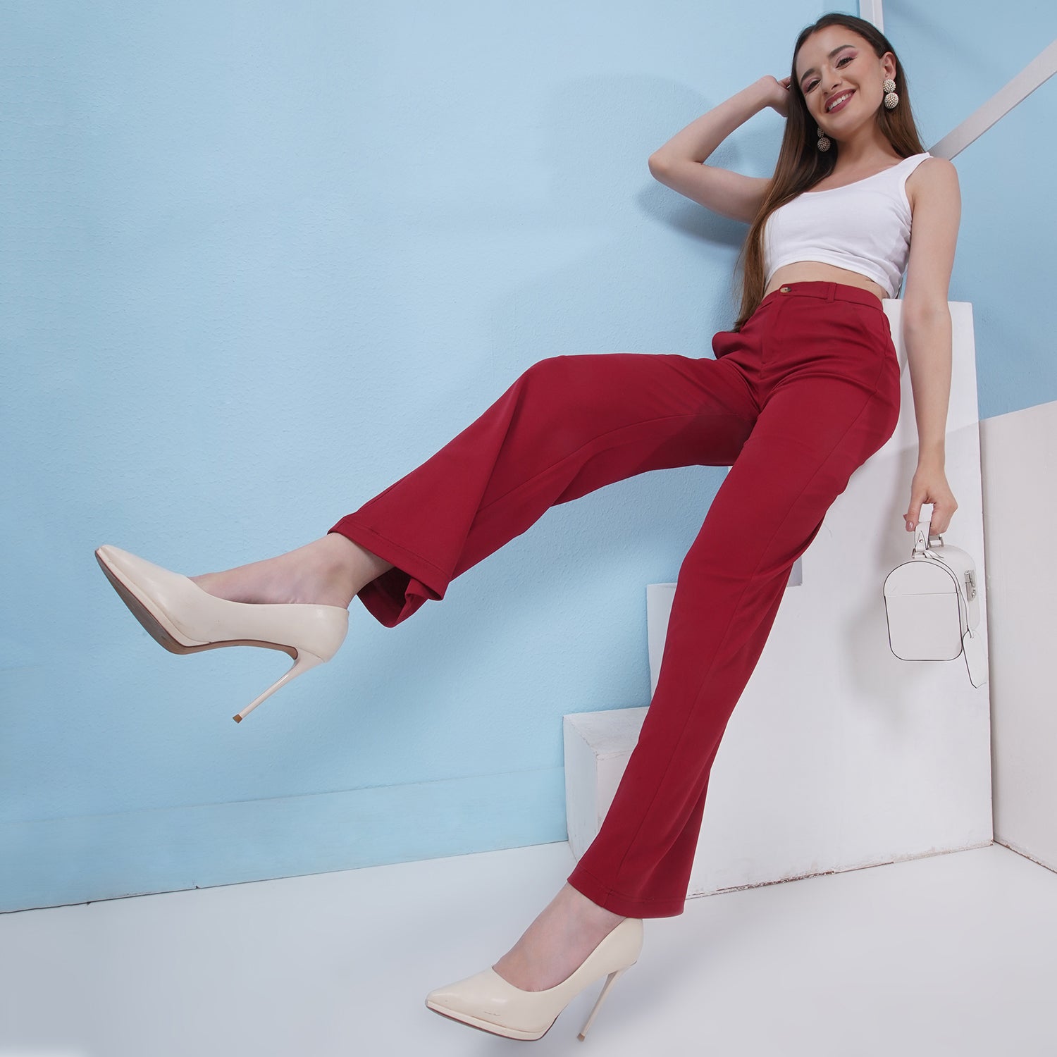 PUELLA Regular Fit Black Color Knitted Fabric Trouser Pant For Women