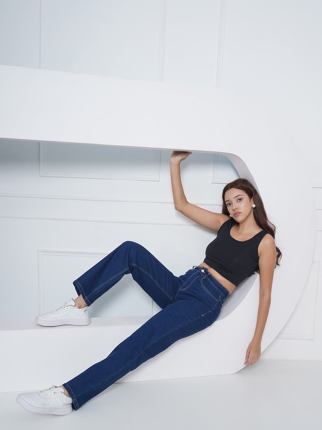 PUELLA Women Dark Blue High-Rise Straight Fit Jeans