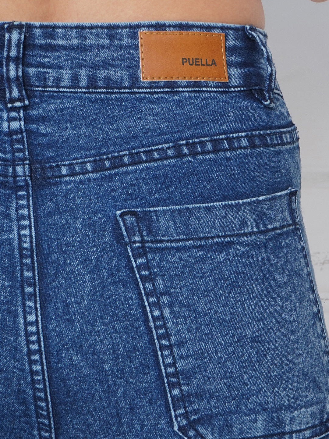 PUELLA Women Dark Blue High-Rise Straight Fit Utility Pocket Jeans