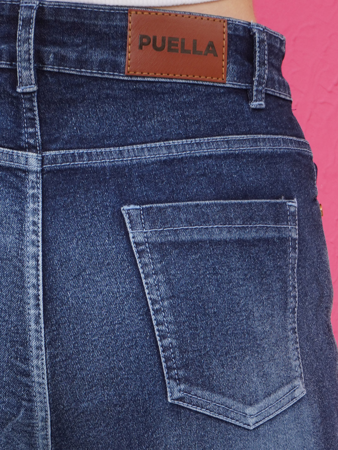 PUELLA Women Dark Blue High-Rise Wide-Leg Jeans