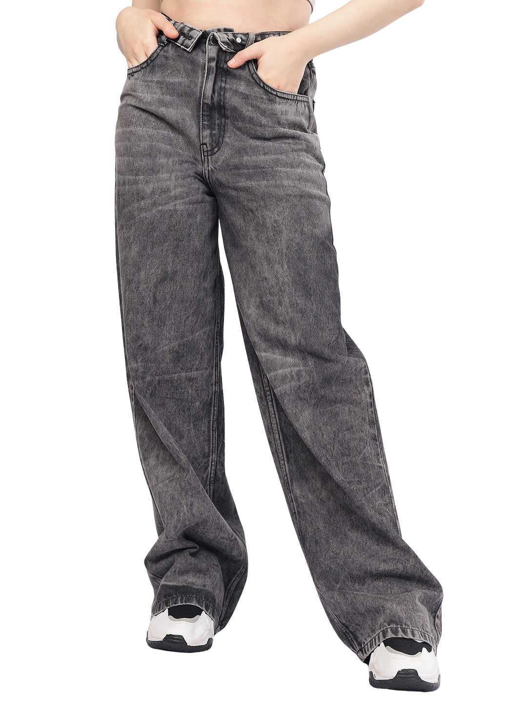 Women’s Grey High-Rise Loose Fit Denim Jeans