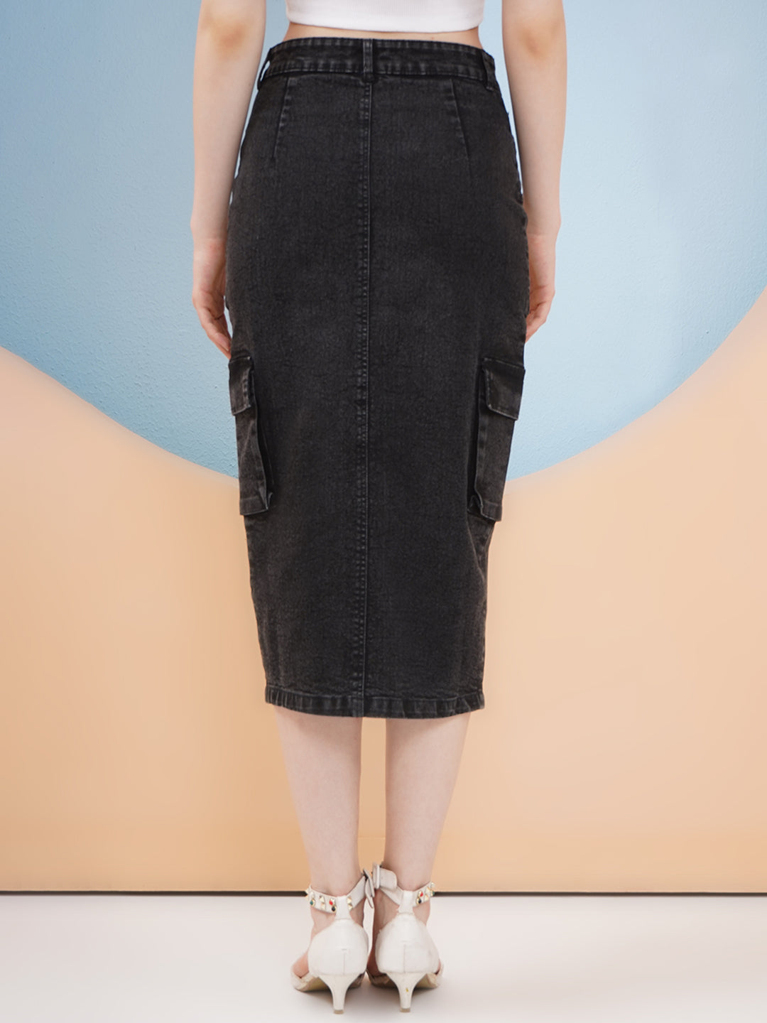 PUELLA Straight Button Clouser Denim Skirt For Women