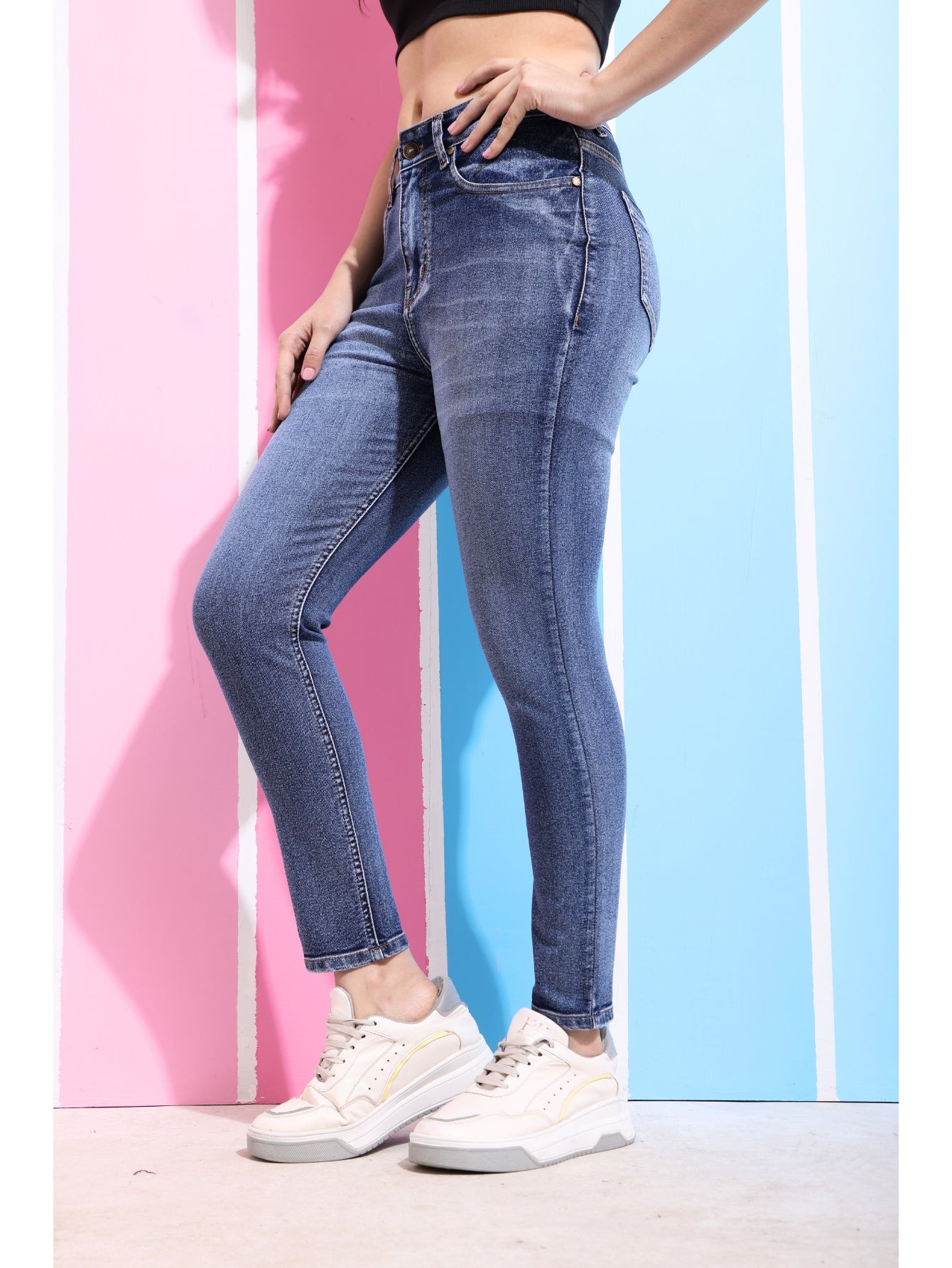 PUELLA Women Skinny Fit High-Rise Heavy Fade Stretchable