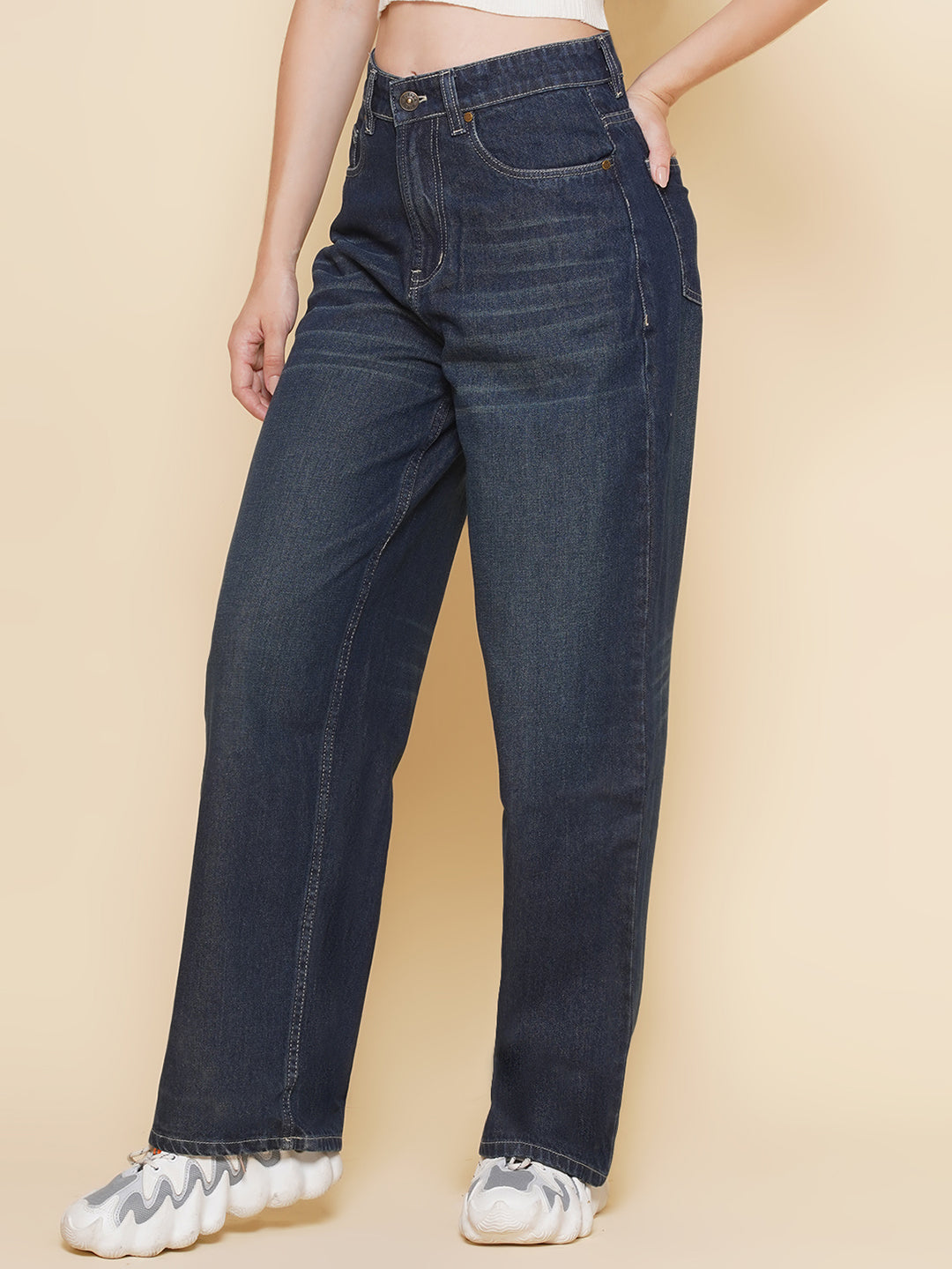 PUELLA Women Dark High-Rise Loose Fit Full Length Jeans