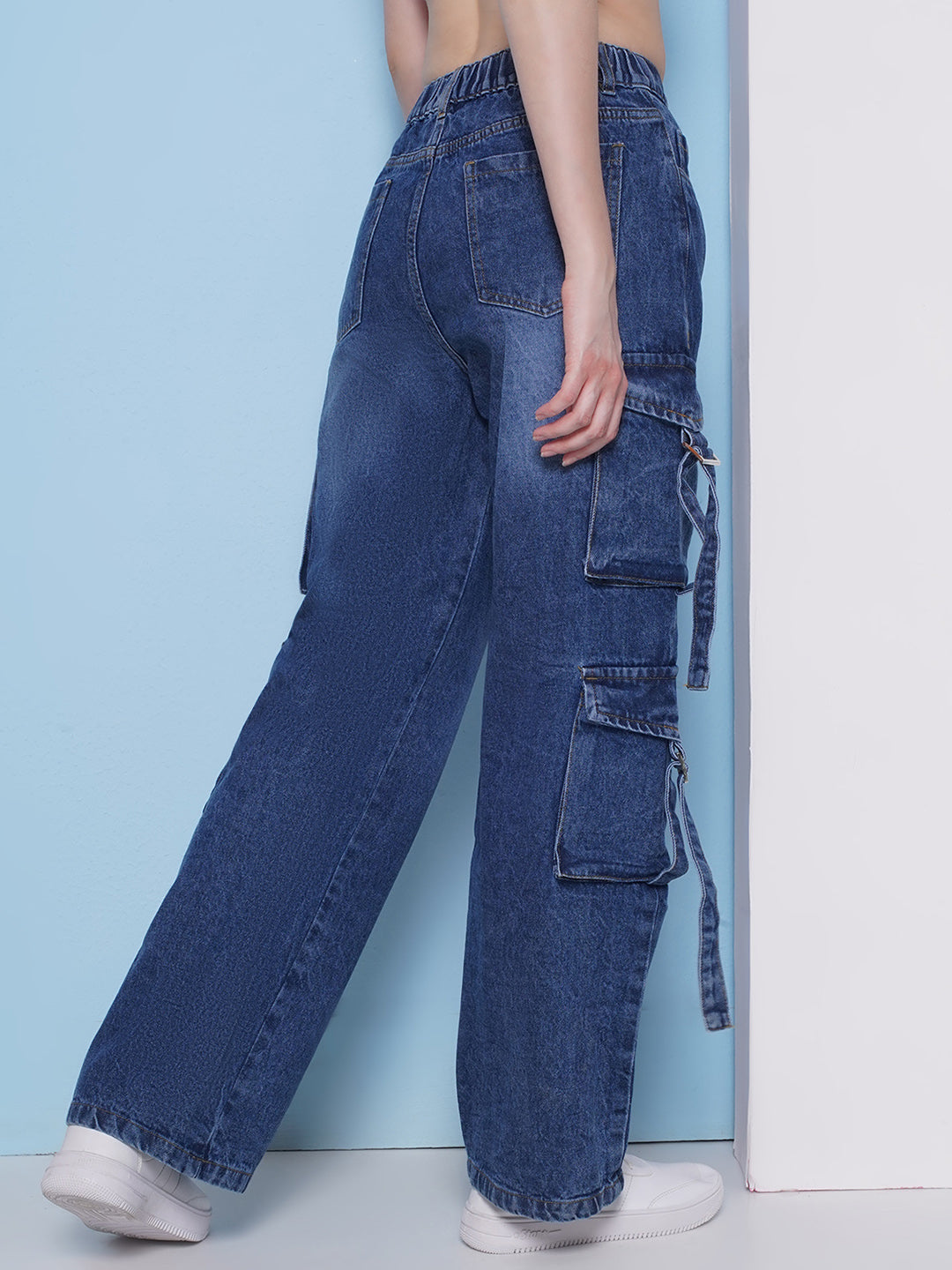 PUELLA Women’s High-Rise Cargo Wide-Leg Jeans with Multi Pockets