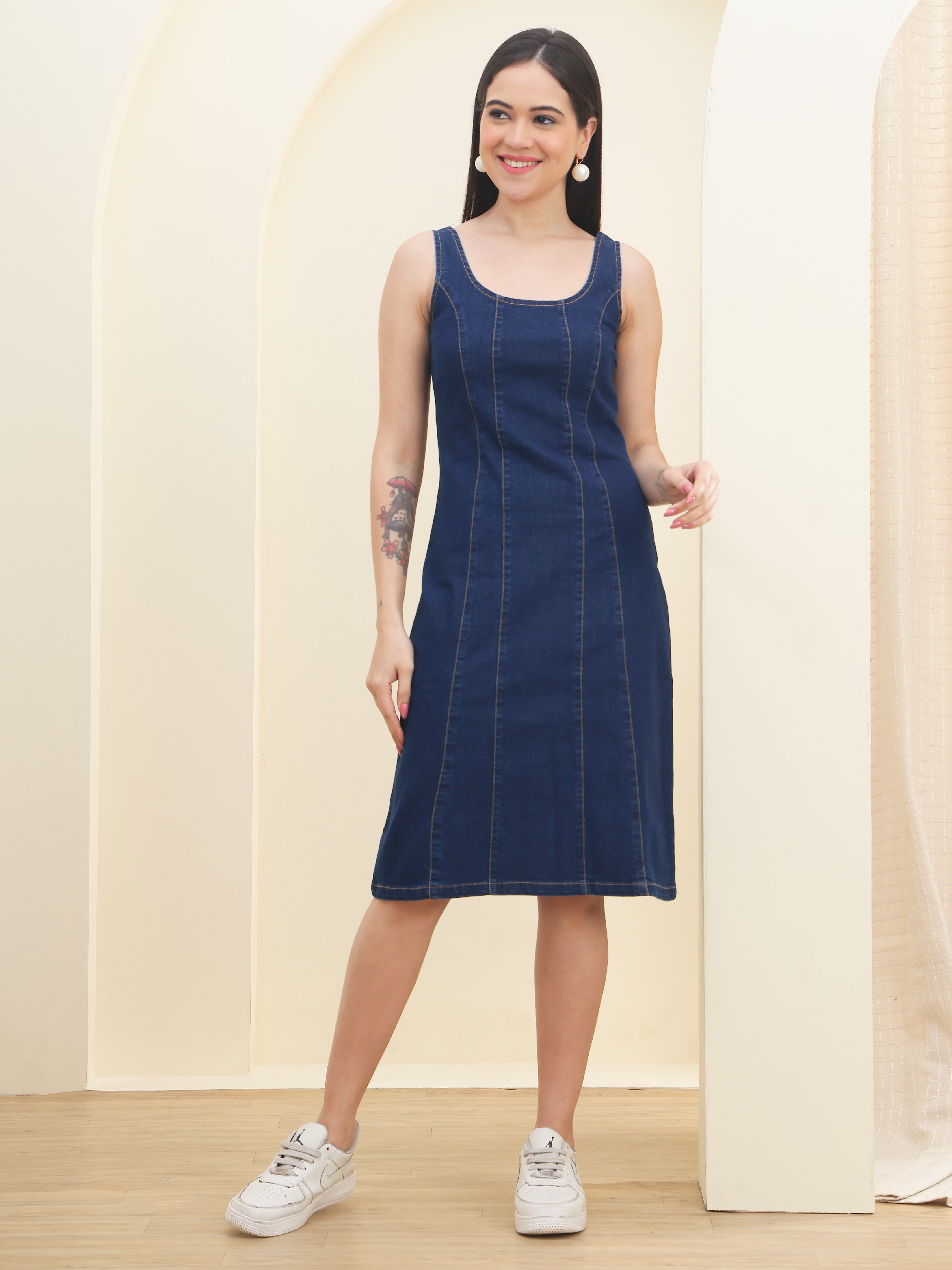 DOZER Dark Blue Denim Sleeveless Sheath Dress