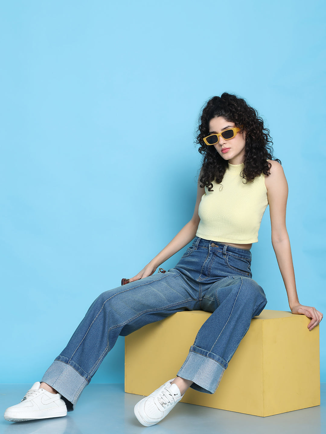 PUELLA Dark Blue High-Rise Straight Fit Jeans