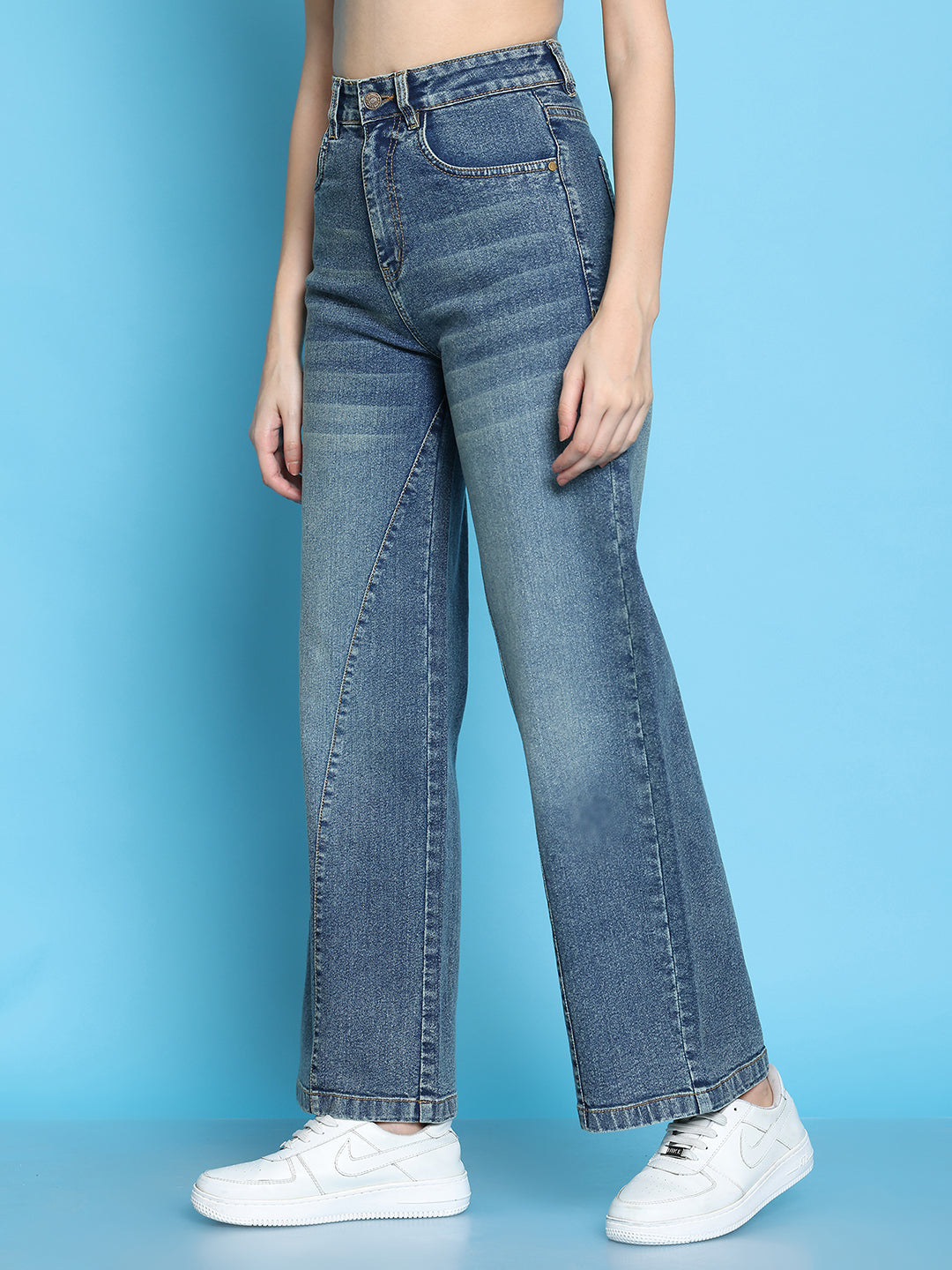 PUELLA Women's Dark Blue Straight Fit Jeans