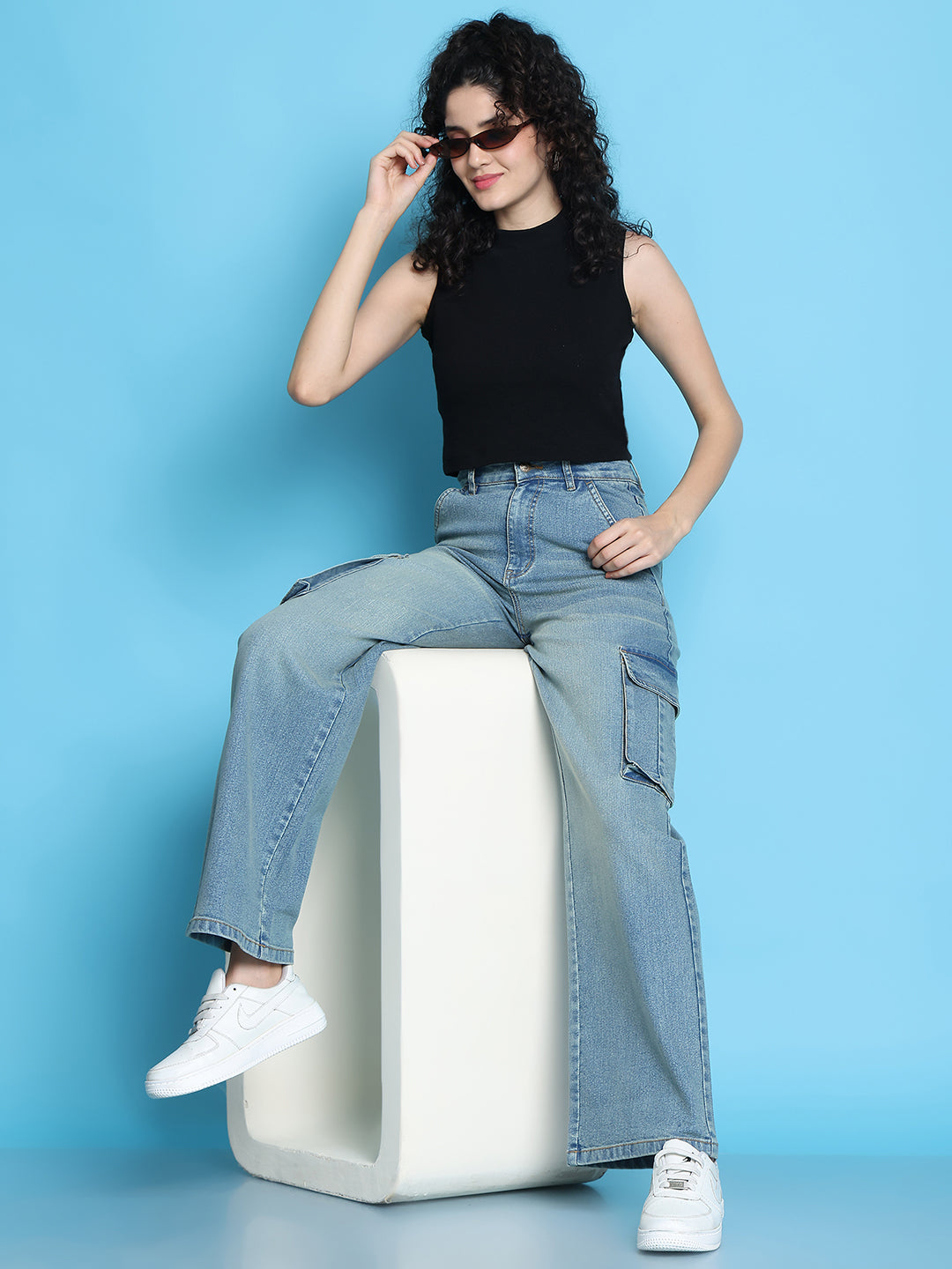 PUELLA Light Blue High-Rise Straight-Fit Utility Jeans