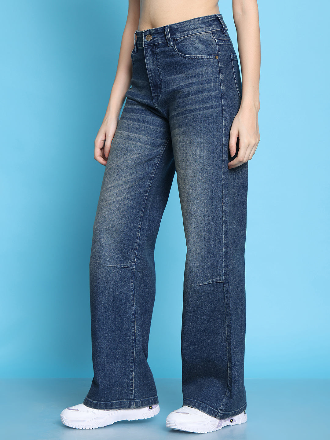PUELLA Medium Blue High-Rise Straight Fit Jeans