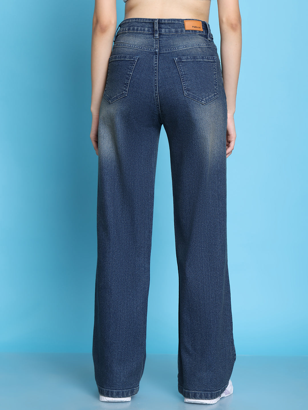 PUELLA Medium Blue High-Rise Straight Fit Jeans