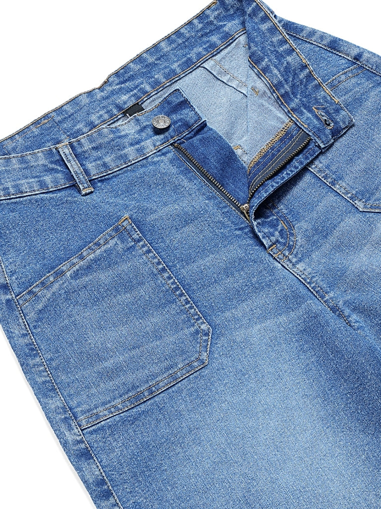 PUELLA Women Light Blue Washed High-Rise Cargo Pocket Wide-Leg Jeans