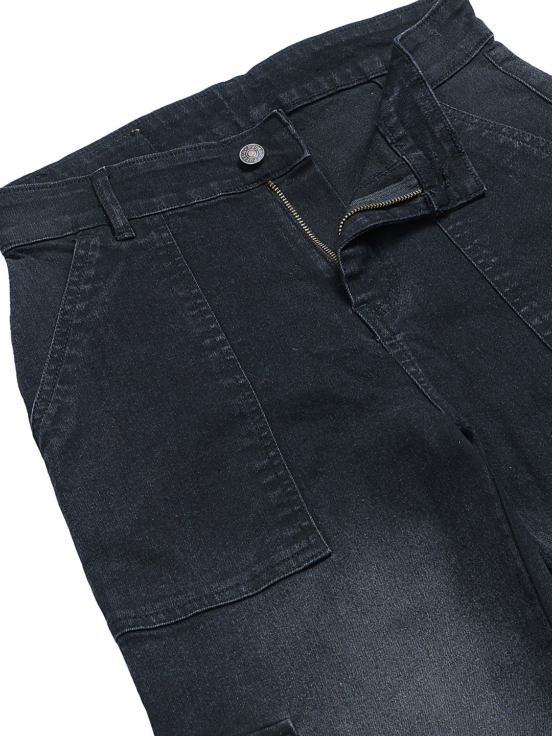 PUELLA Women Black High-Rise Cargo Wide-Leg Jeans