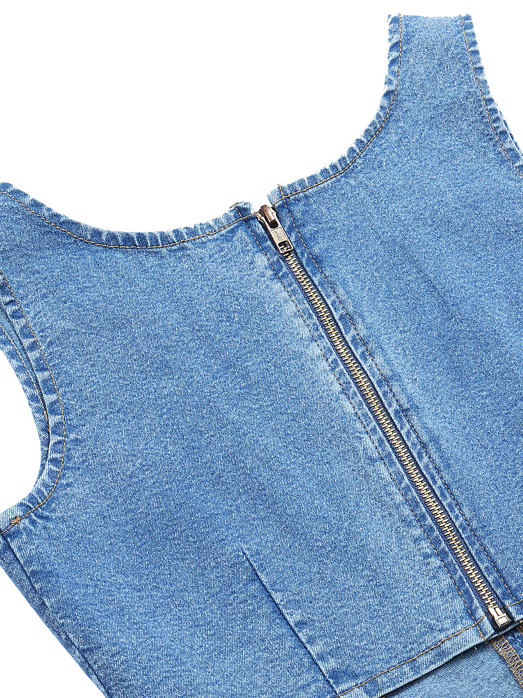 PUELLA Women’s Sleeveless Denim Crop Top with Back Zip