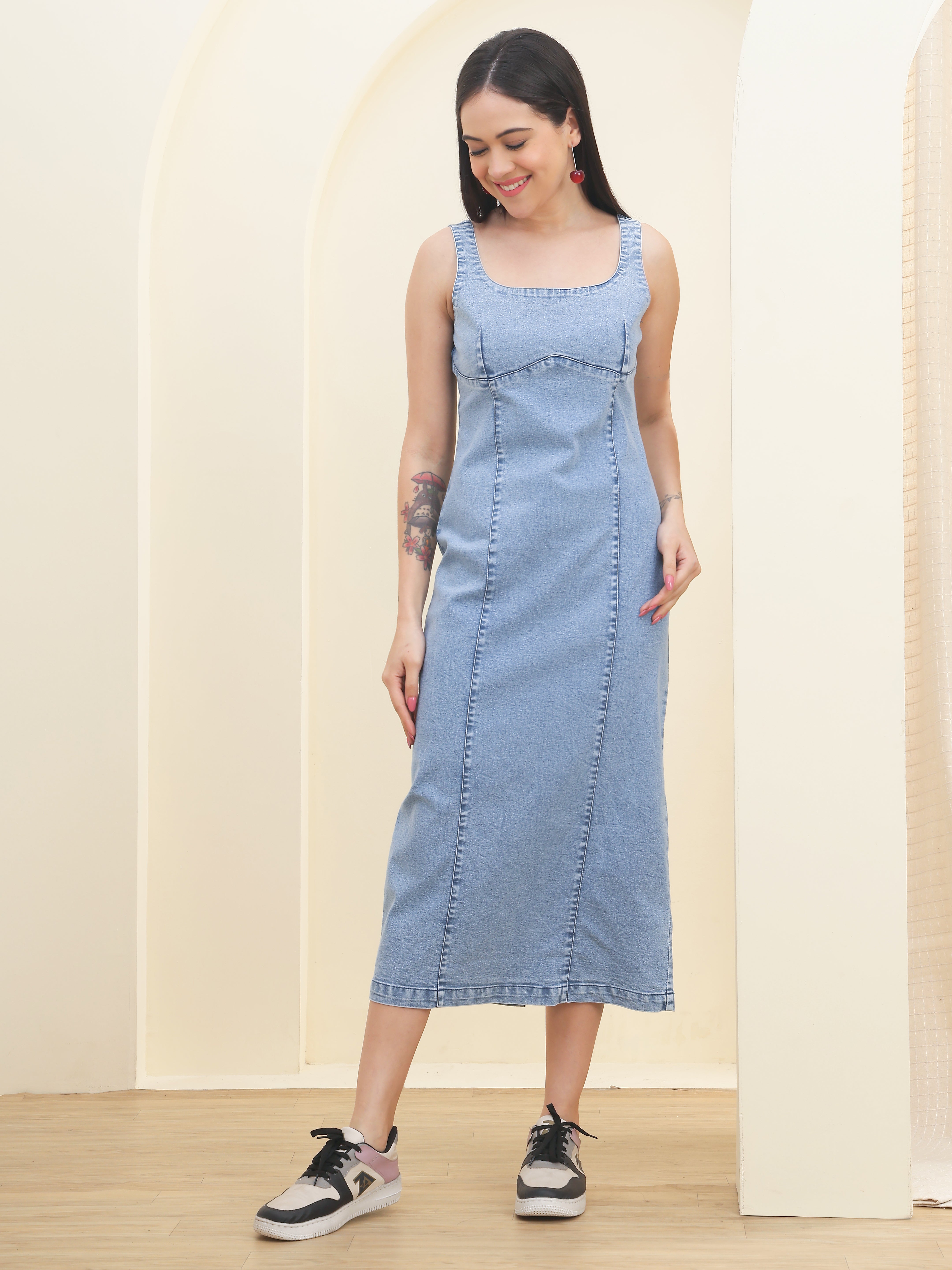 DOZER Light Blue Denim Maxi Sheath Dress