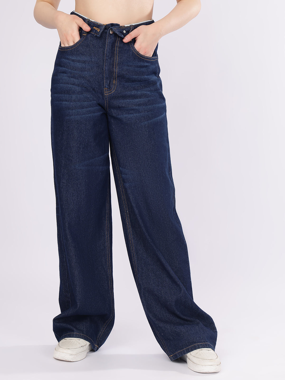 Women’s Dark Blue High-Rise Loose Fit Denim Jeans