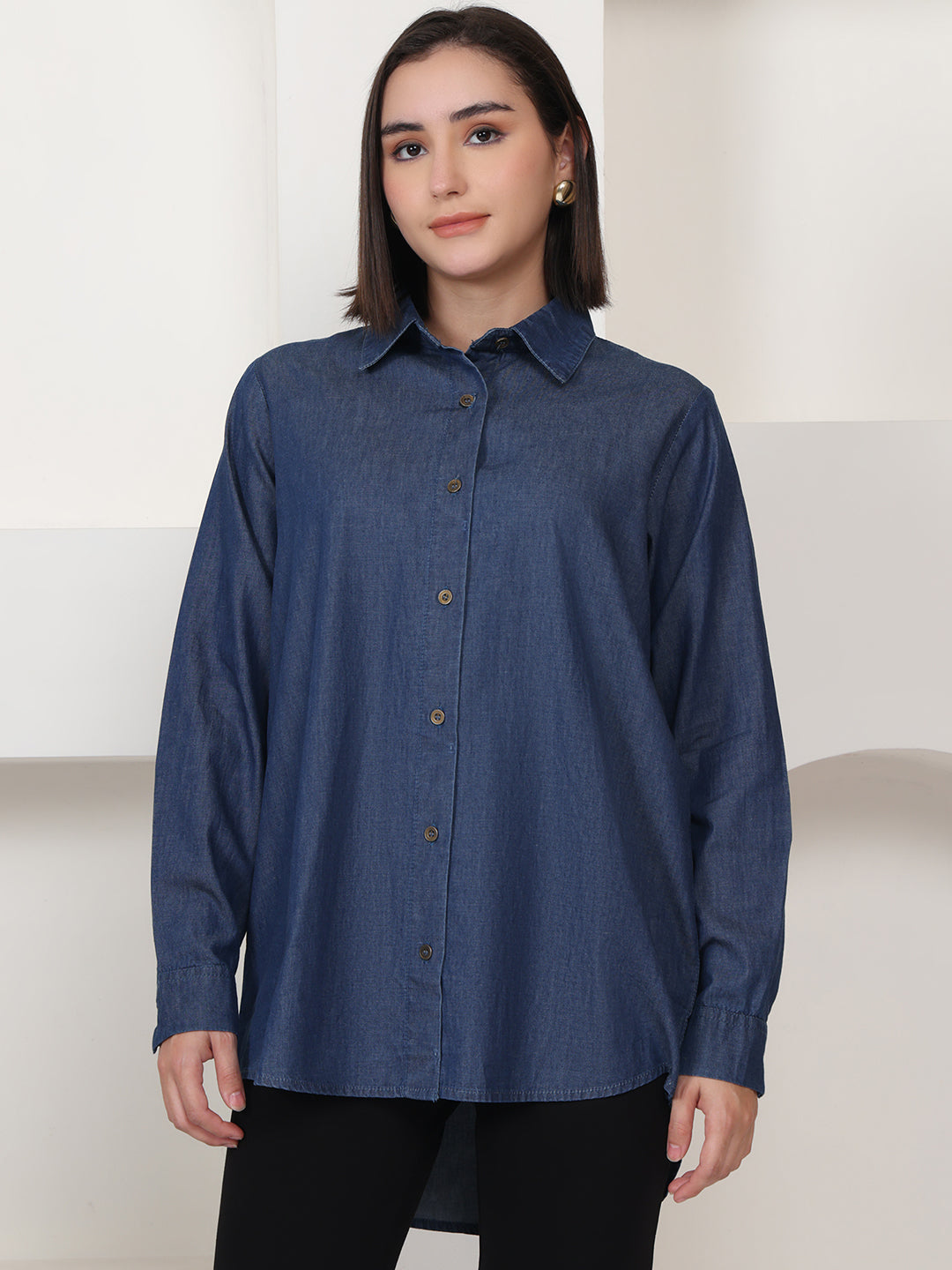 PUELLA Women Blue Denim Relaxed Fit Shirt