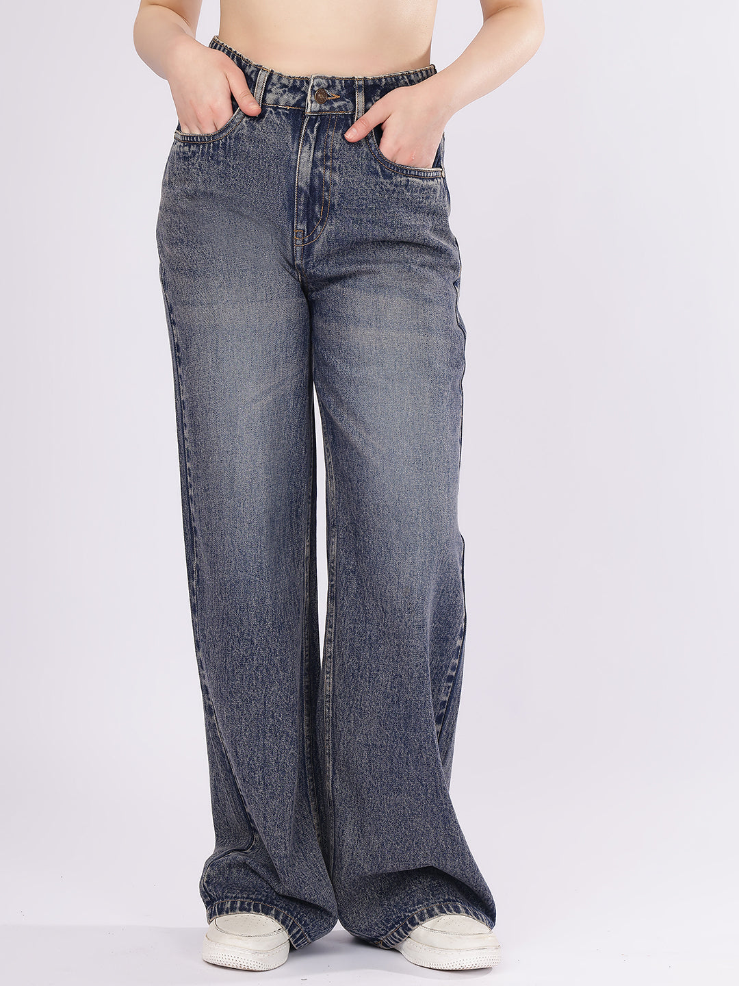 Women’s Blue High-Rise Baggy Fit Denim Jeans