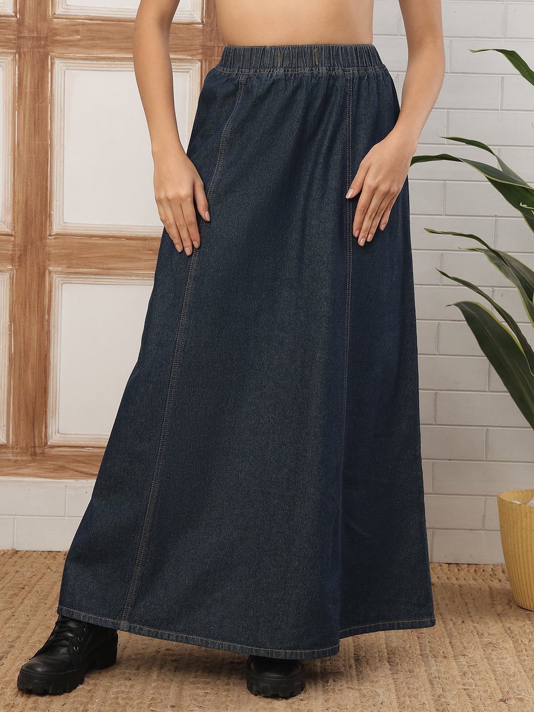 Women’s Dark Blue Comfort Fit Denim Long Skirt