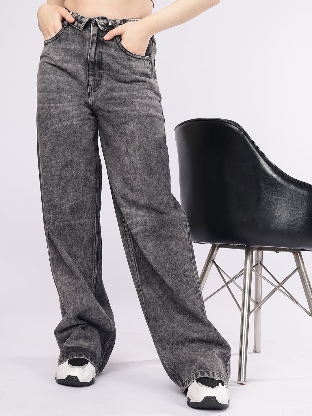 Women’s Grey High-Rise Loose Fit Denim Jeans