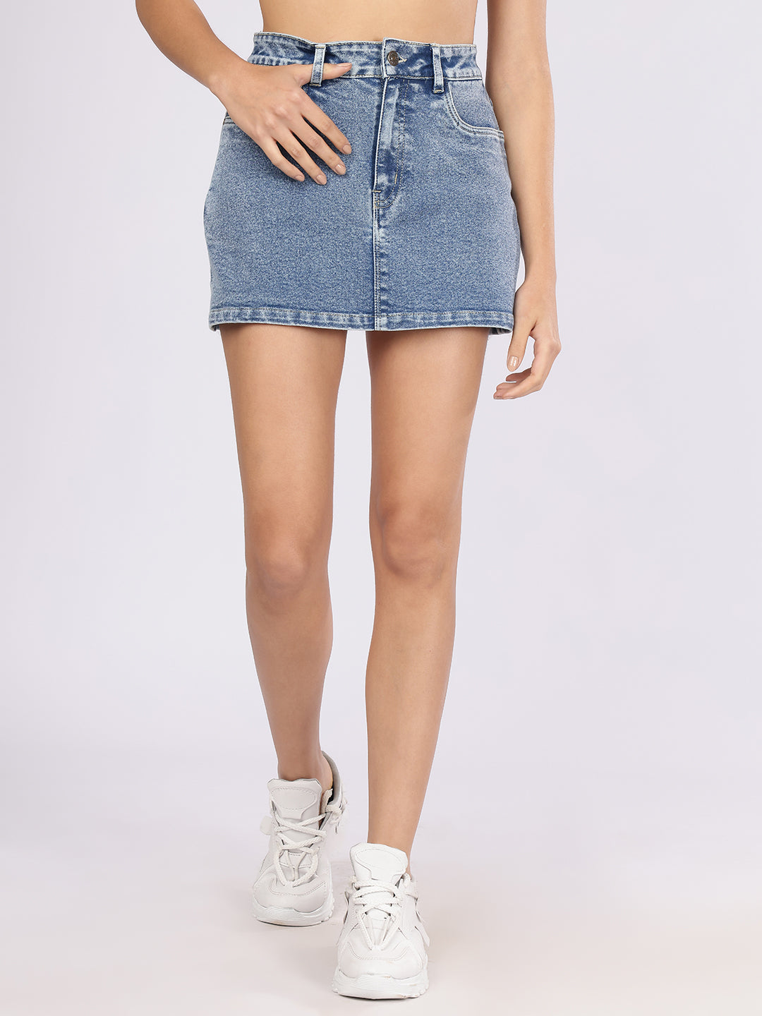Women’s Mid Blue Acid Wash Denim Skort