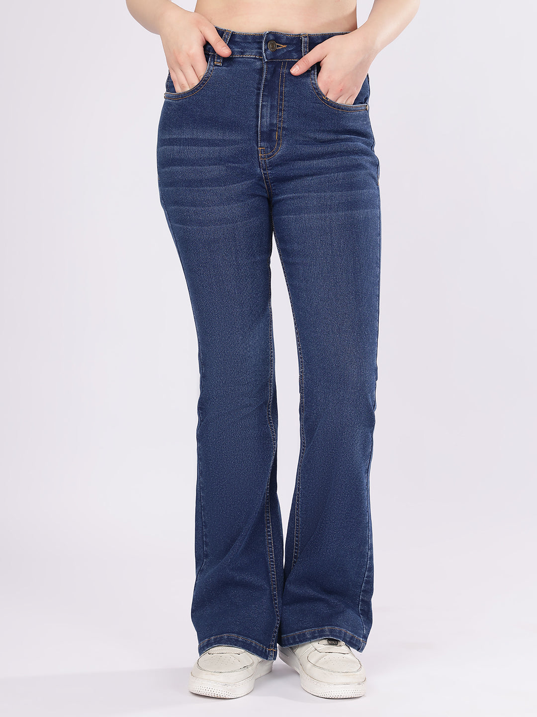 PUELLA Women's Dark Blue High-Rise Bootcut Jeans