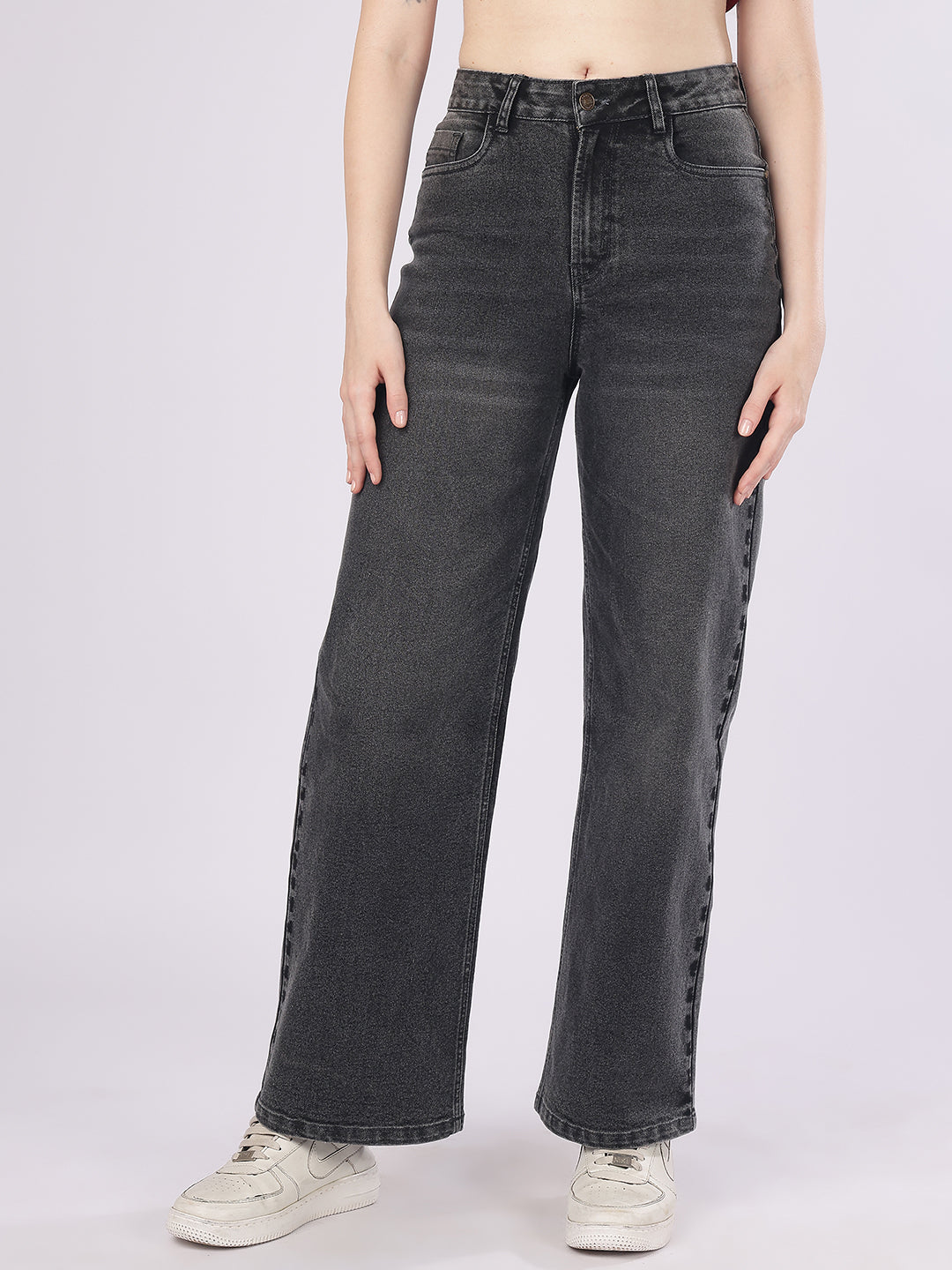 Women’s Dark Grey High-Rise Straight Fit Jeans