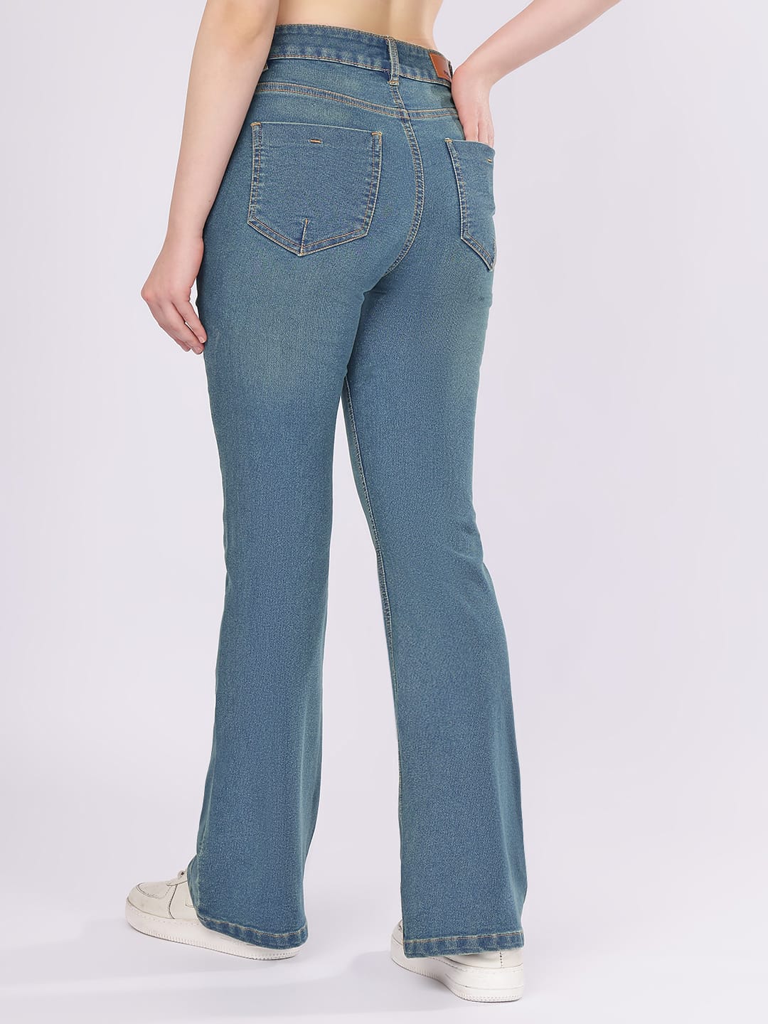 PUELLA Women's Mid-Blue High-Rise Bootcut/Flared Jeans