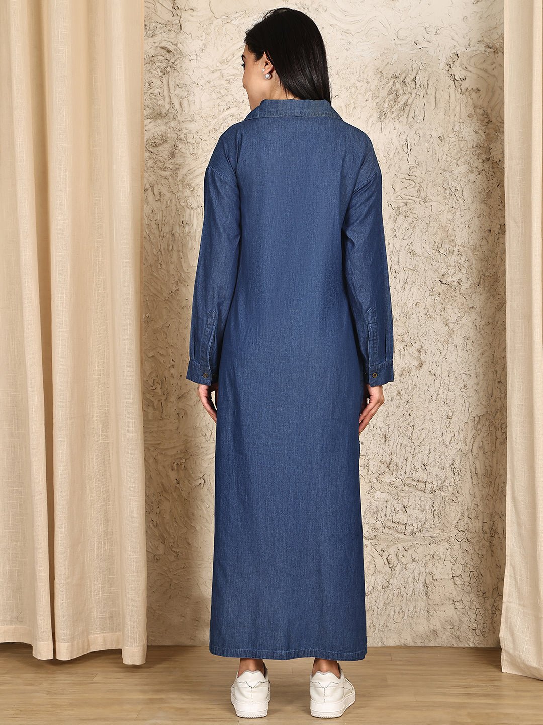 PUELLA Women’s Long Denim Maxi Shirt Dress with Side Slit