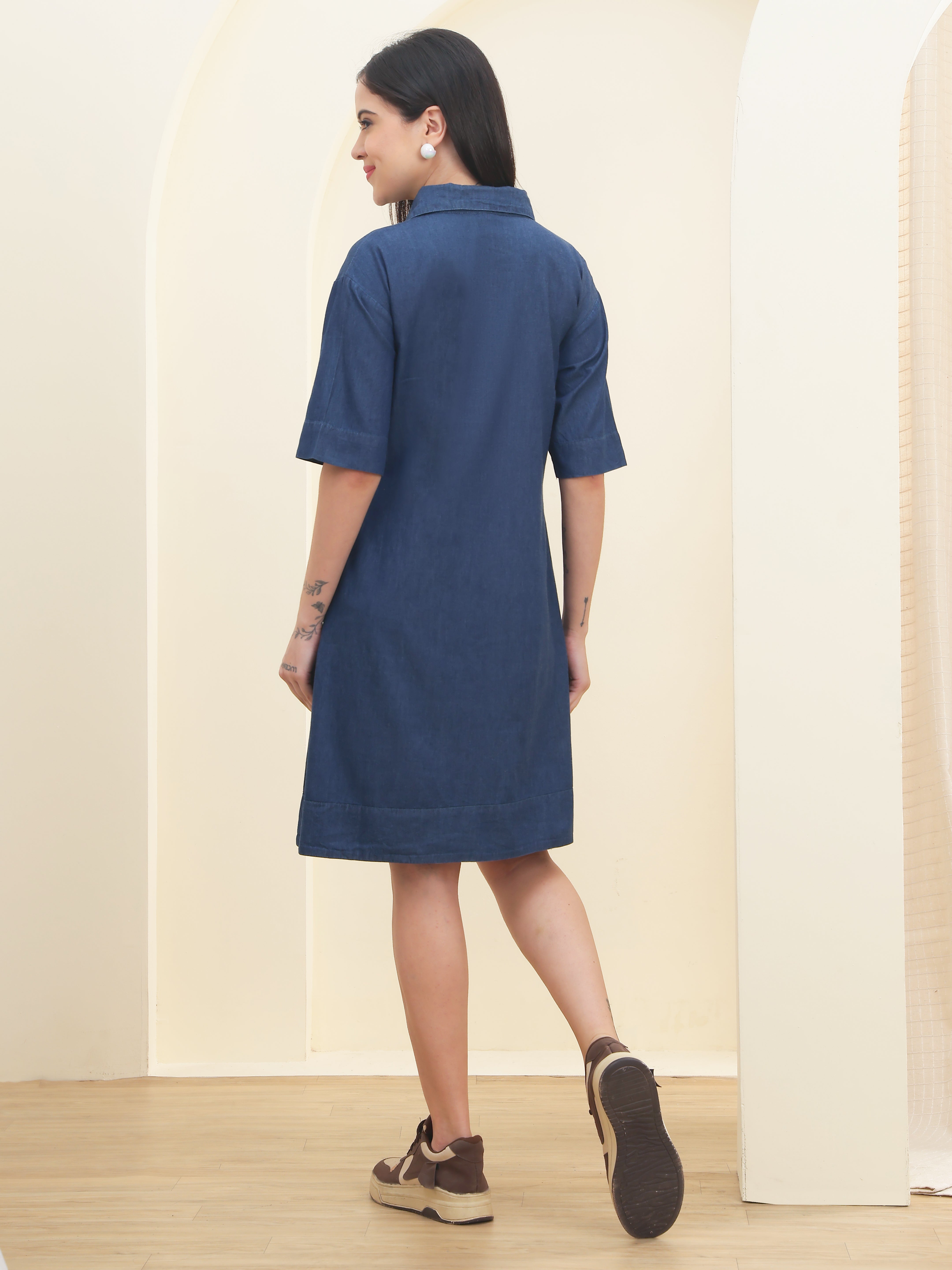 DOZER Dark Blue Denim Shift Midi Dress