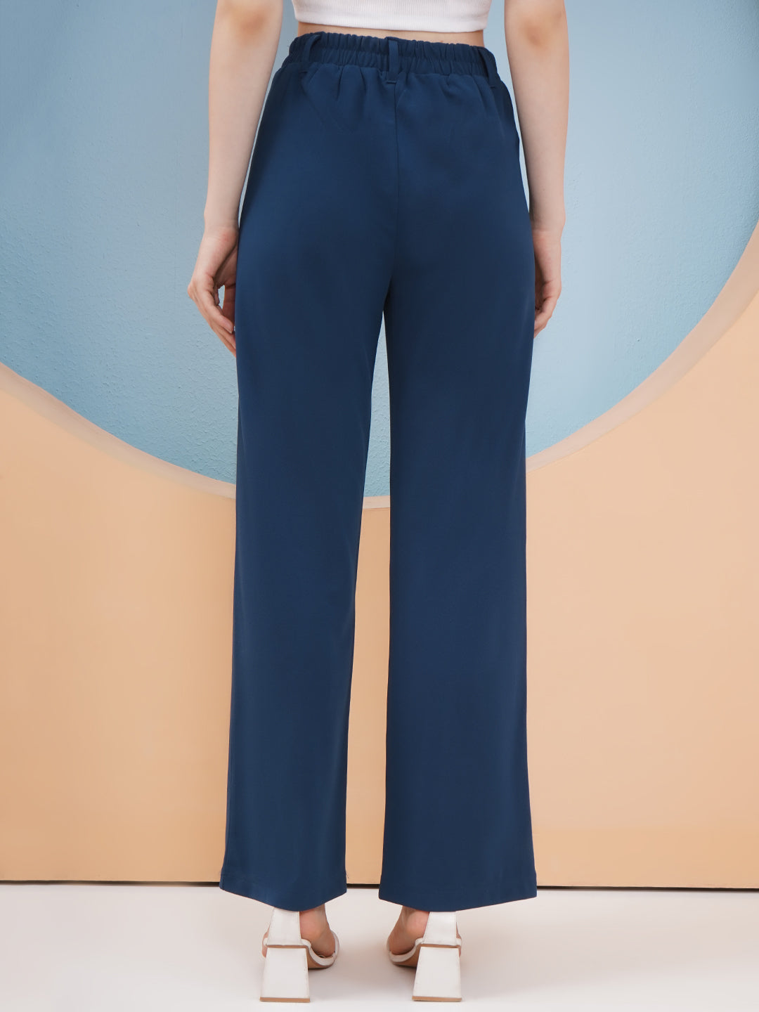 PUELLA Women Navy Blue High-Rise Straight Fit Trousers