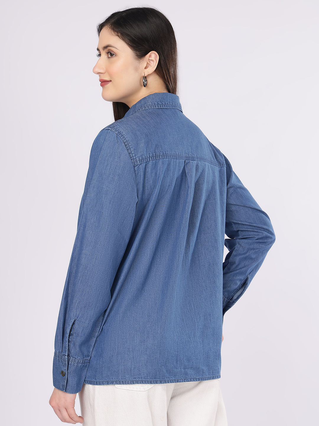 Women’s Blue Relaxed Fit Solid Denim Shirt