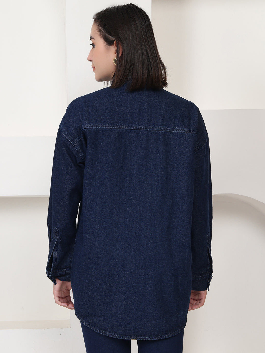 PUELLA Women Dark Blue Denim Relaxed Fit Shirt