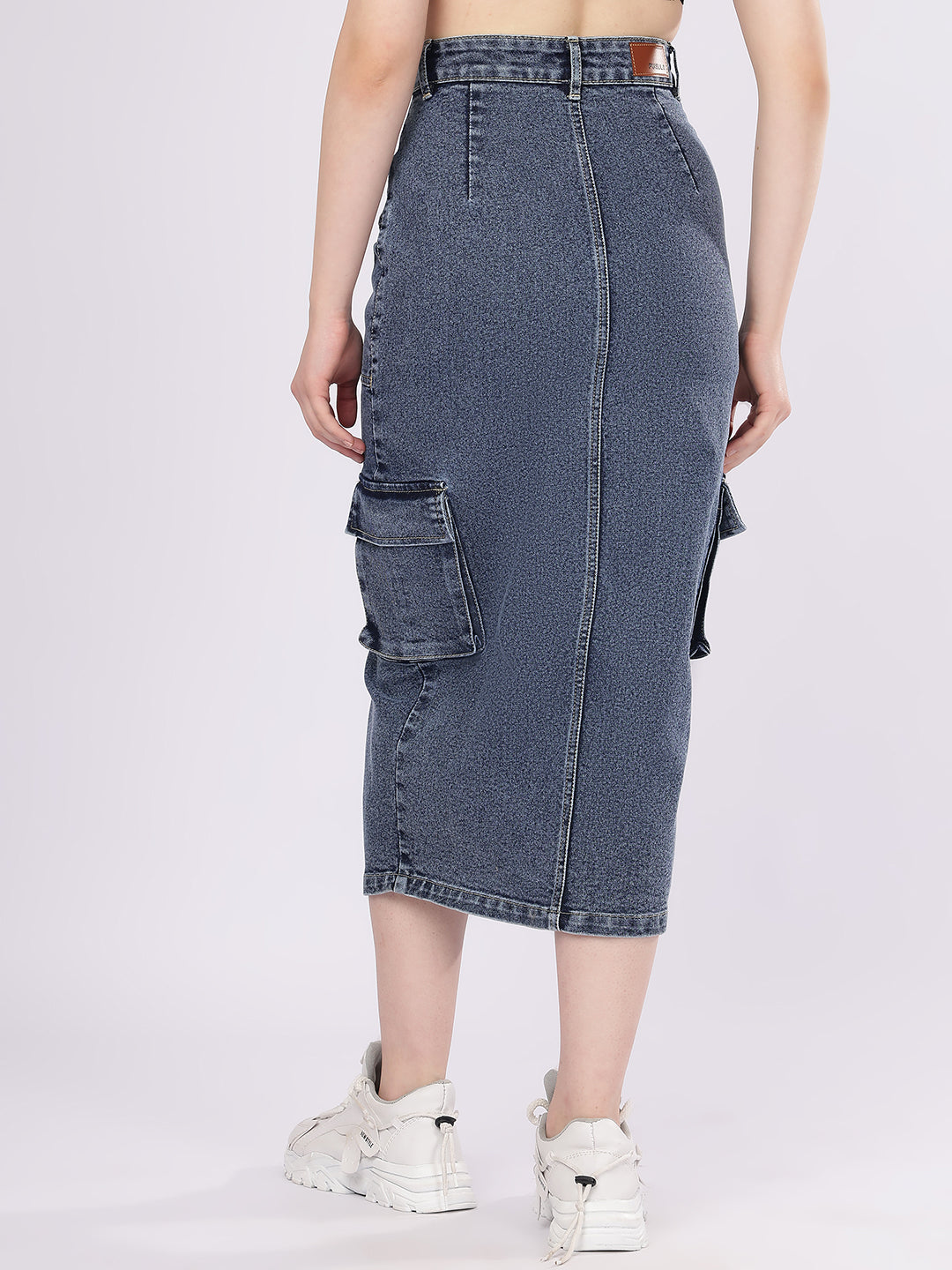 Women’s Blue High-Rise Cargo Denim Skirt