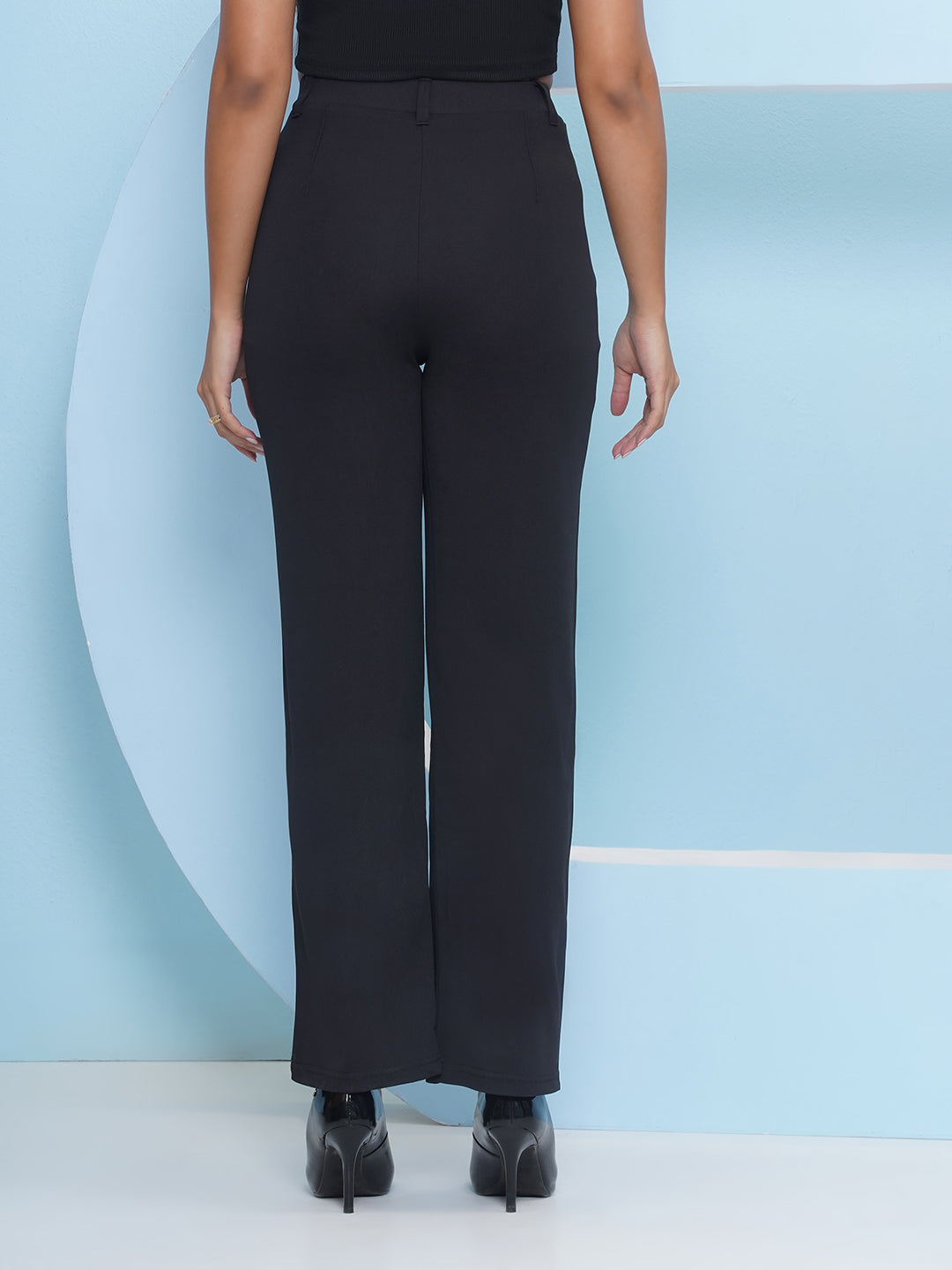 PUELLA Women Black High-Rise Straight Fit Trousers