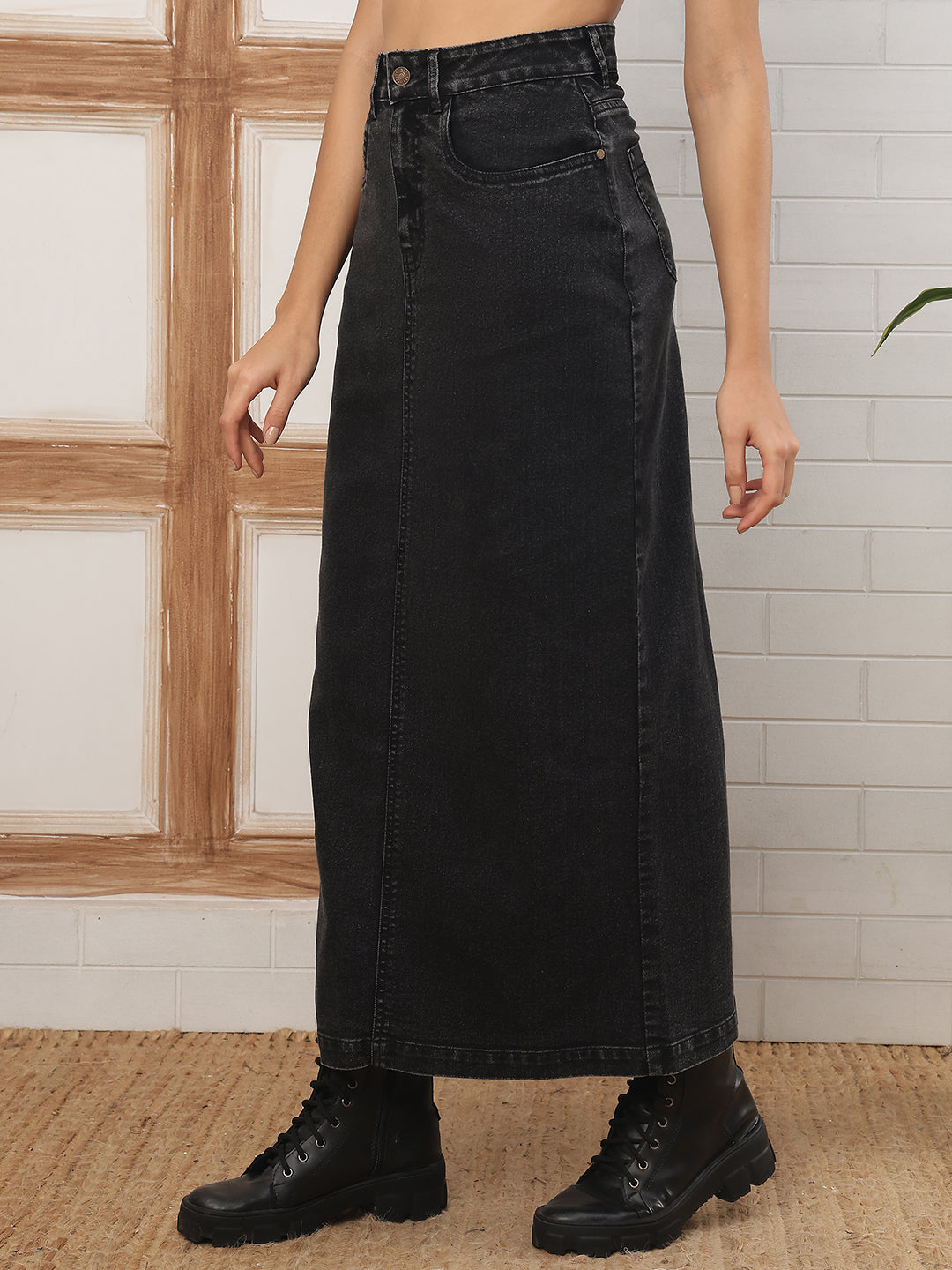 Women’s Black Charcoal Longline Denim Skirt