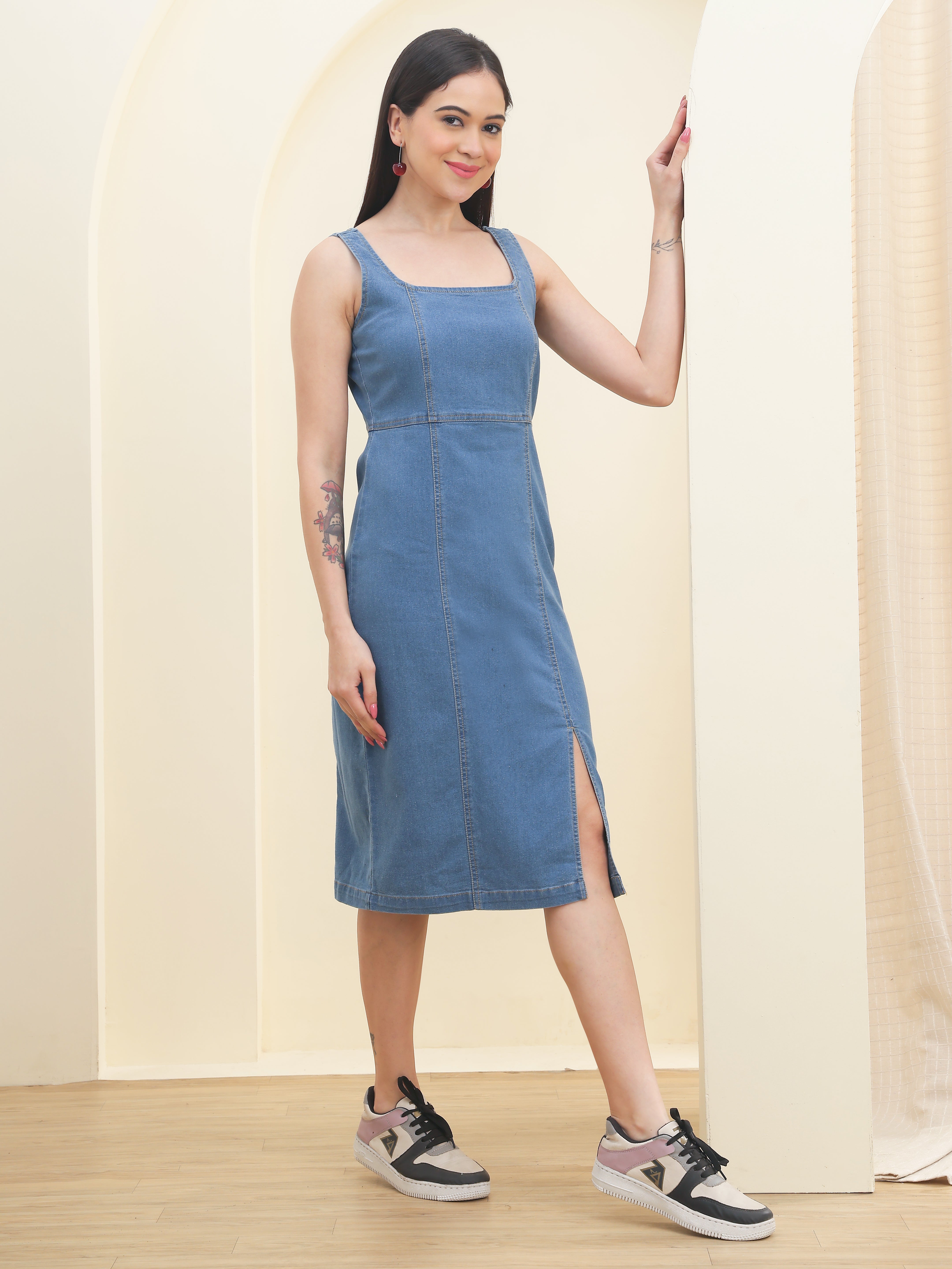 DOZER Light Blue Denim Midi Sheath Dress