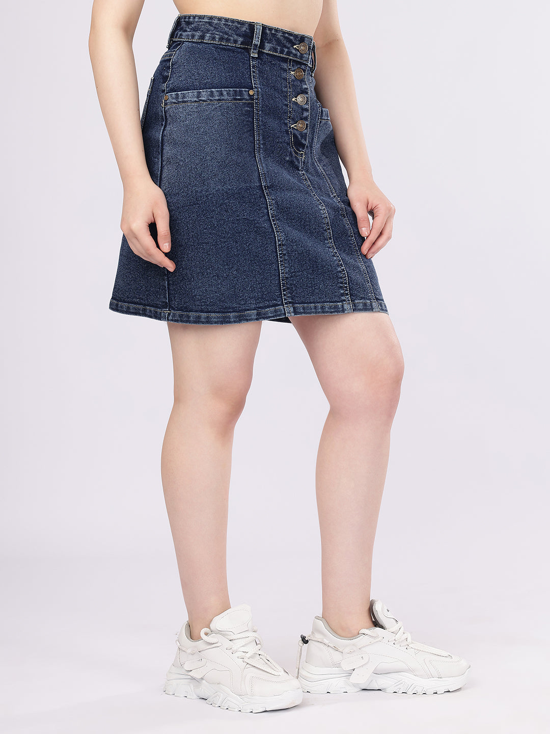 Women’s Dark Blue Multi-Button Denim Skirt
