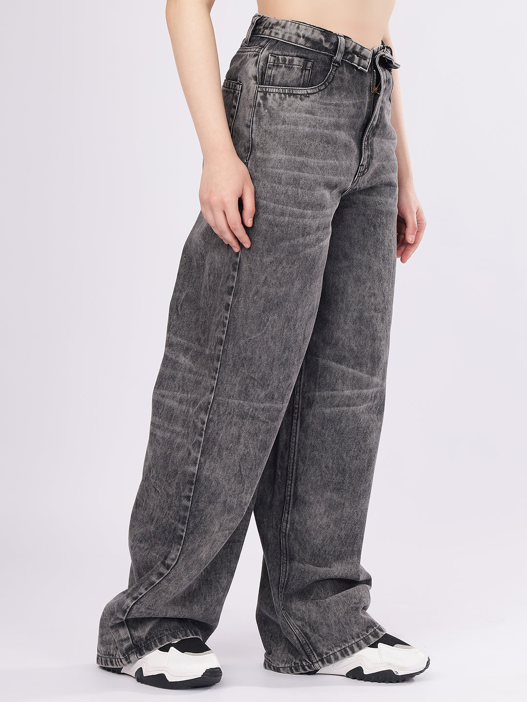 Women’s Grey High-Rise Loose Fit Denim Jeans