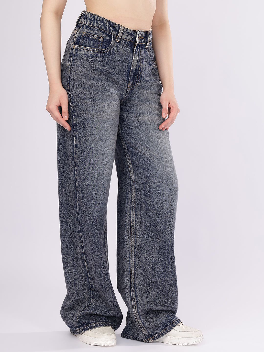 Women’s Blue High-Rise Baggy Fit Denim Jeans